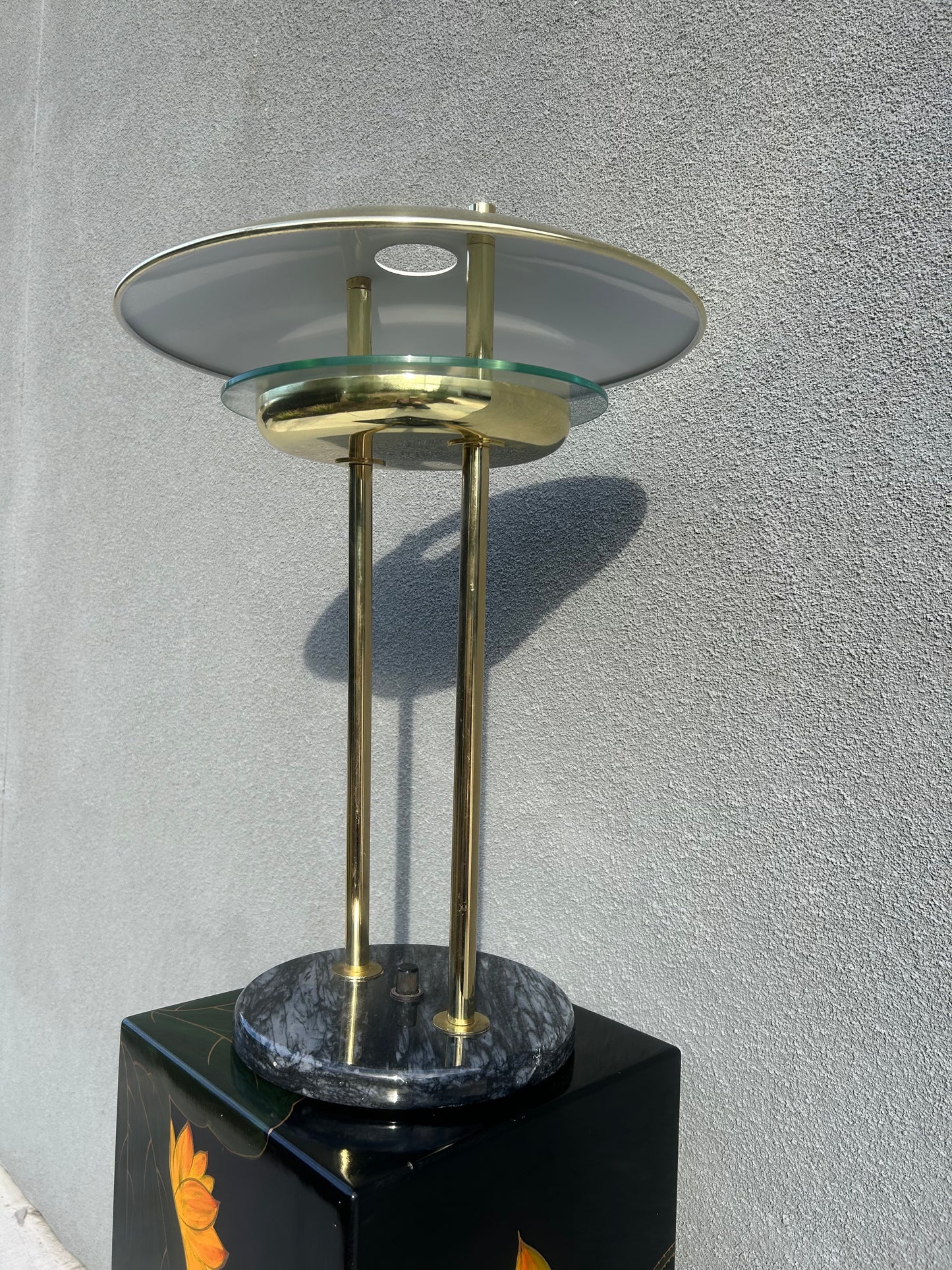 Vintage Post Modern UFO Gold Chrome Marble Base Table Lamp
