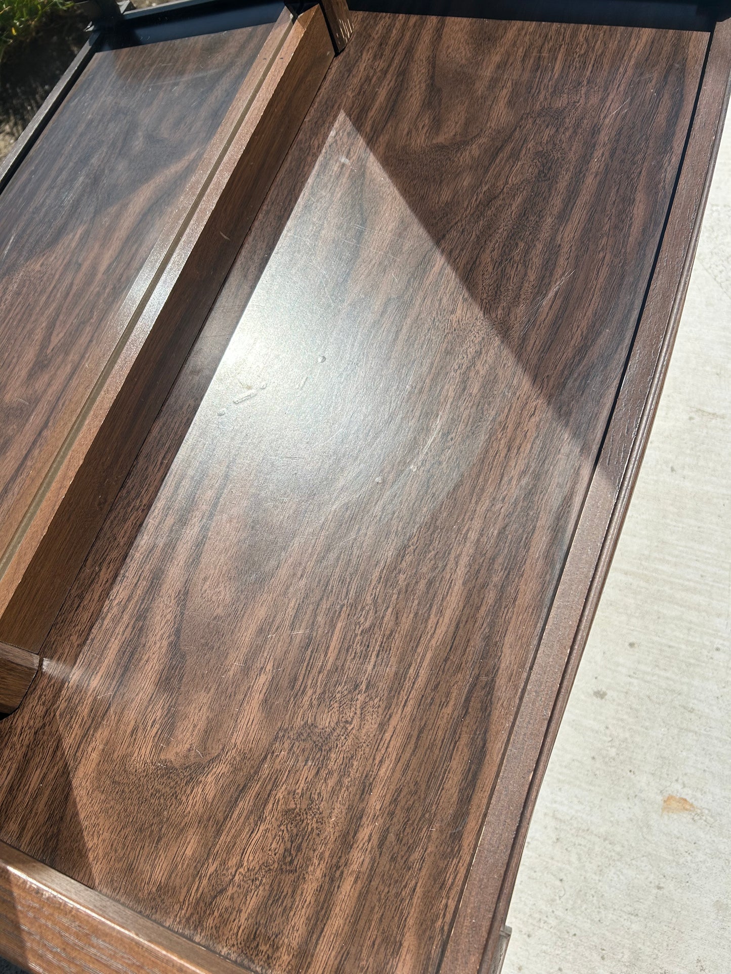 MCM Walnut Vinyl Cart and Mirror Set, Circa 1970s