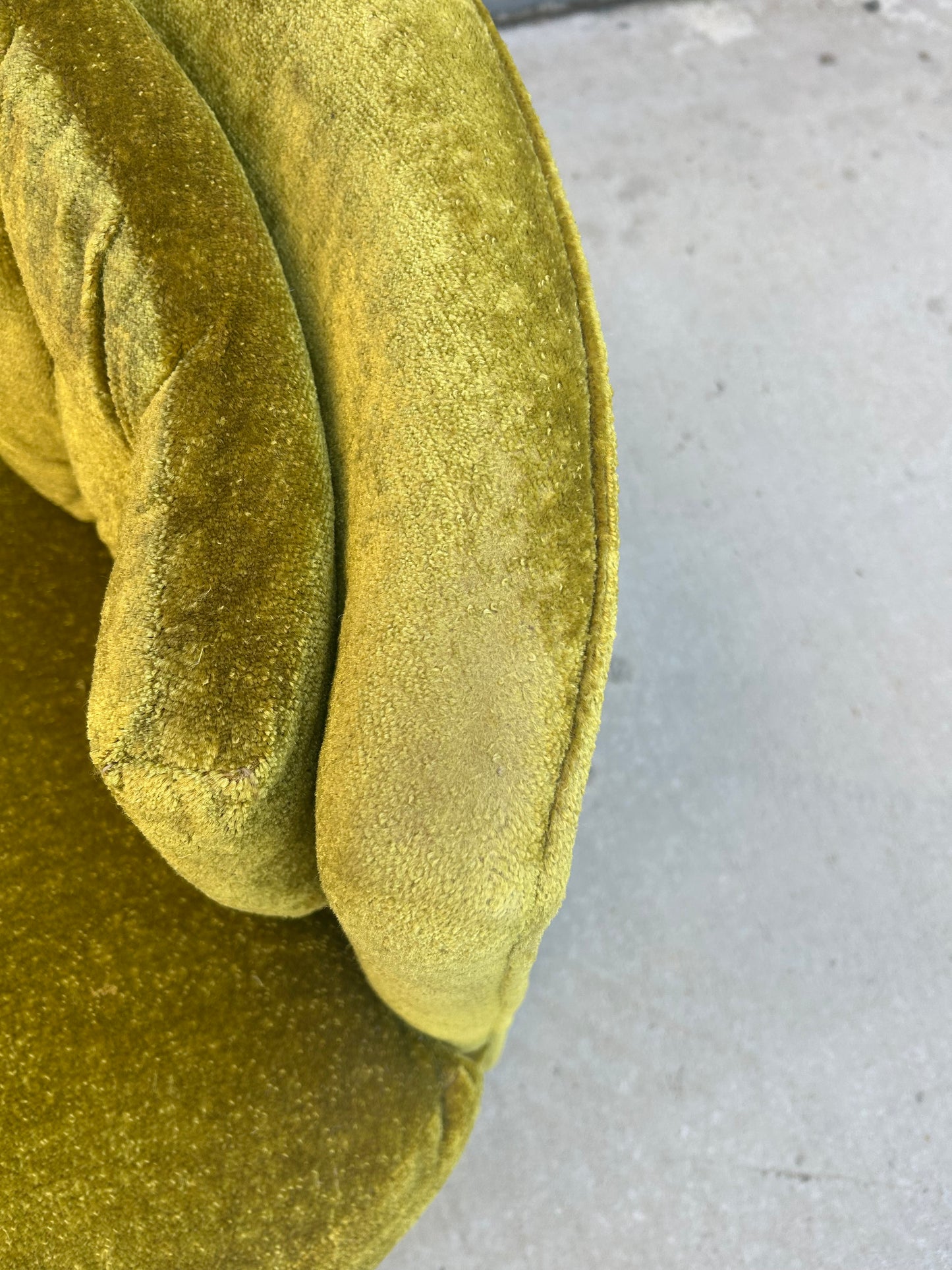 MCM Green Chenille Swivel Barrel Chair in the Style of Milo Baughman