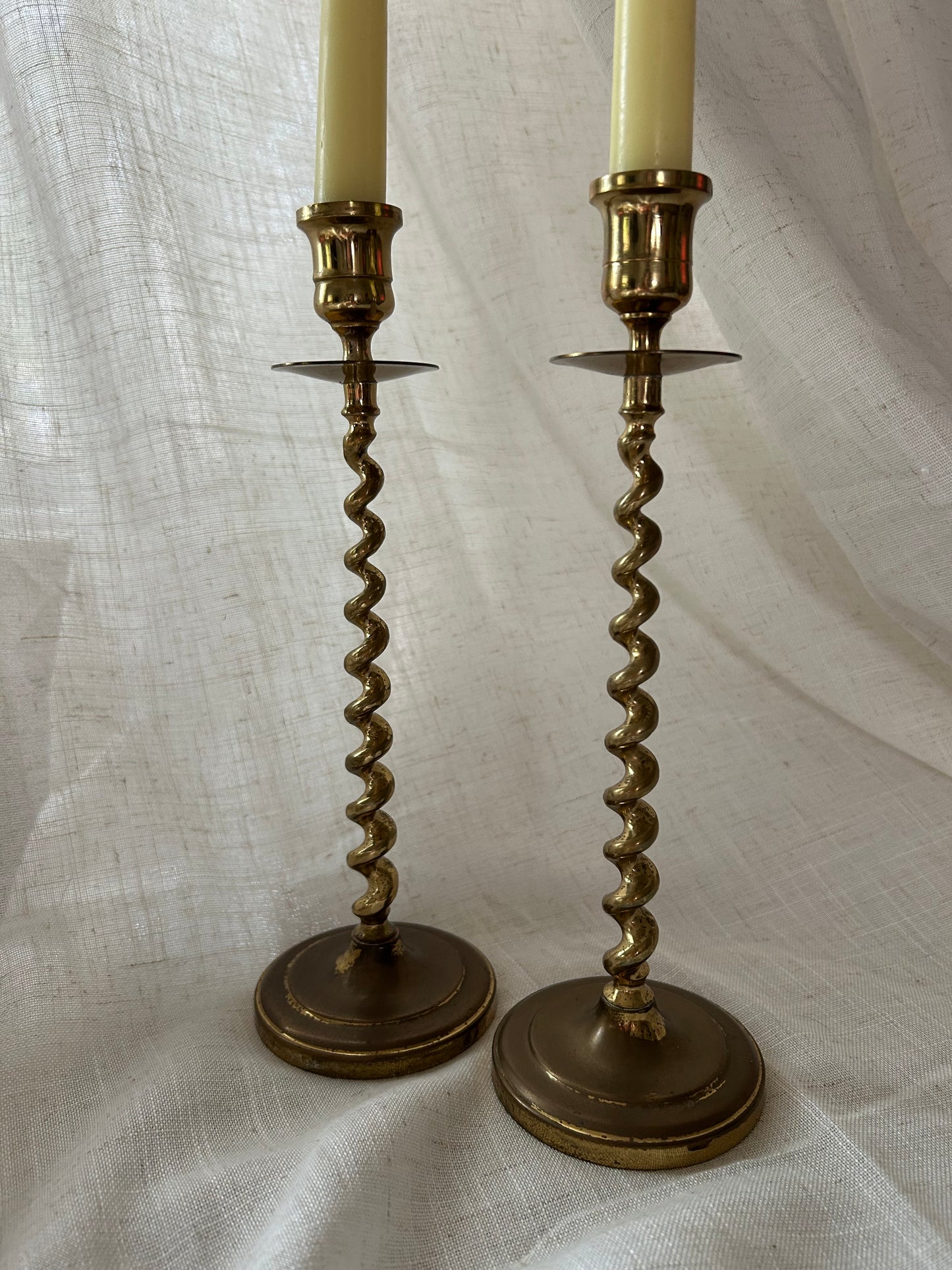 Vintage Brass Barley Twist Candlesticks, by Baldwin