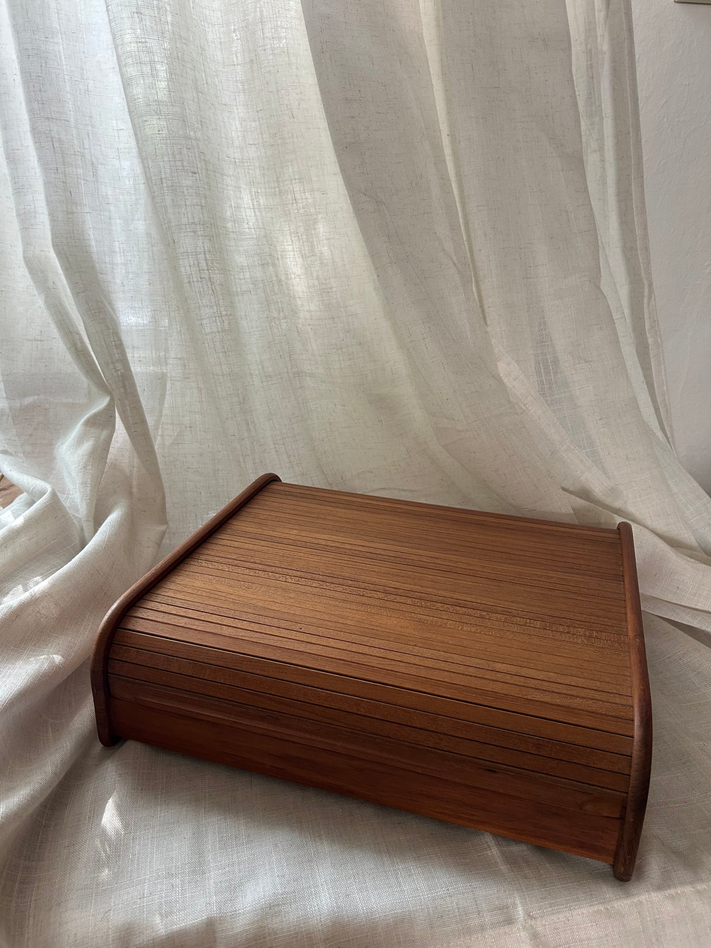 Vintage MCM Teak Roll Top Cassette Tape or Letter Holder EA LTD, Made in Thailand