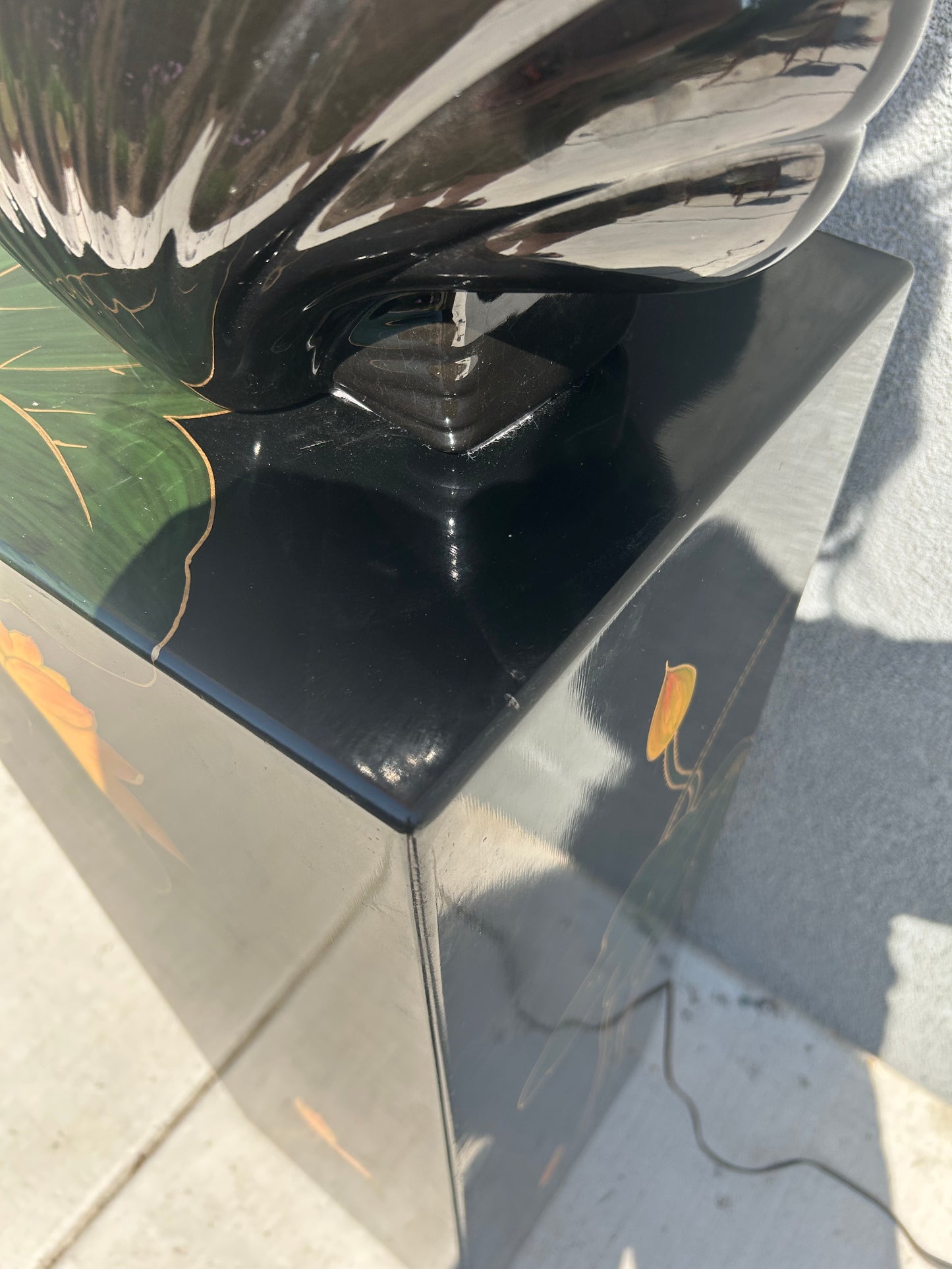 Post Modern Black Shell Table Lamp with Vintage Crinkled Parchment Shade