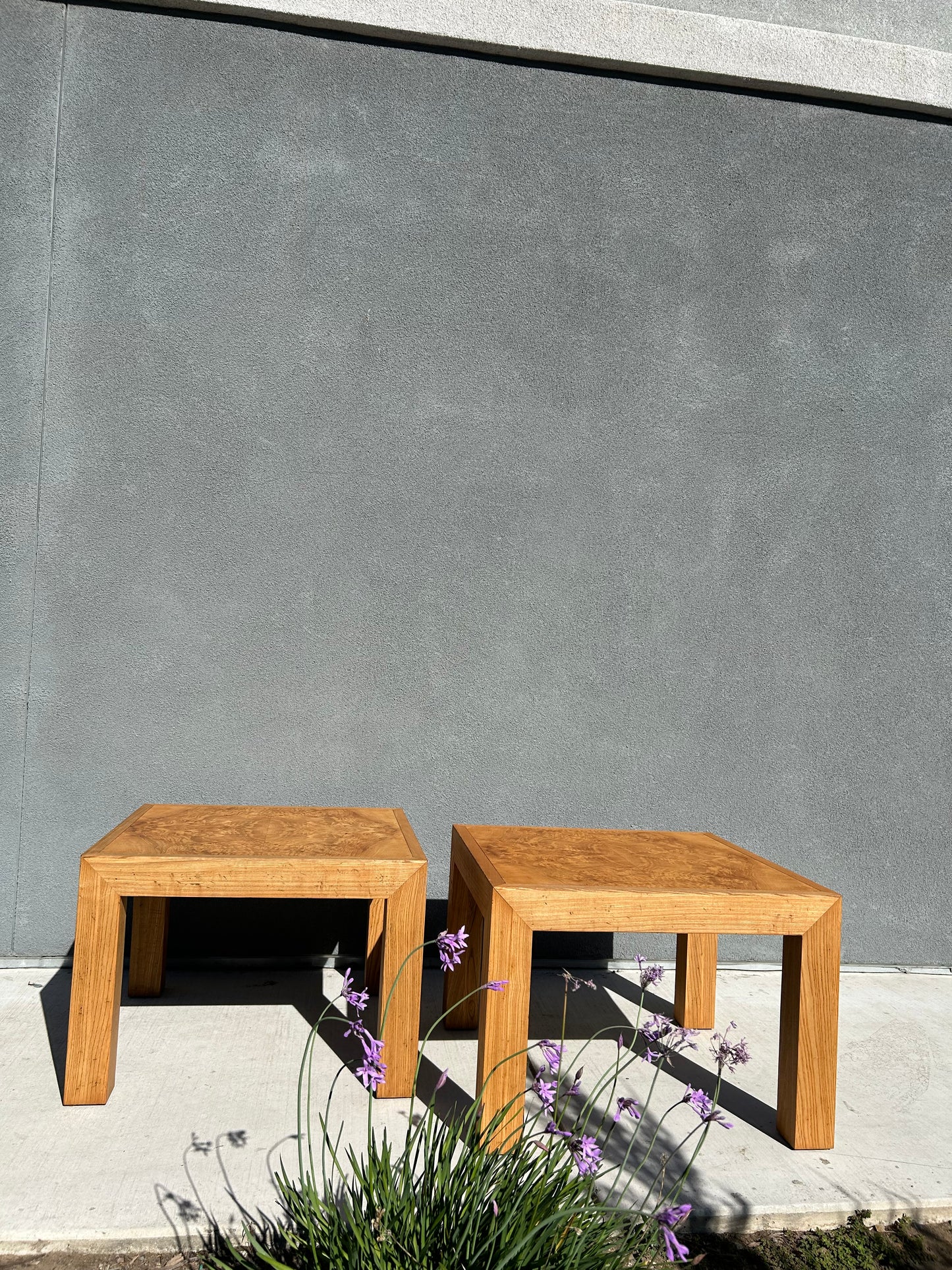 Vintage Mappa Burl and Oak Parsons Tables - Set of 2