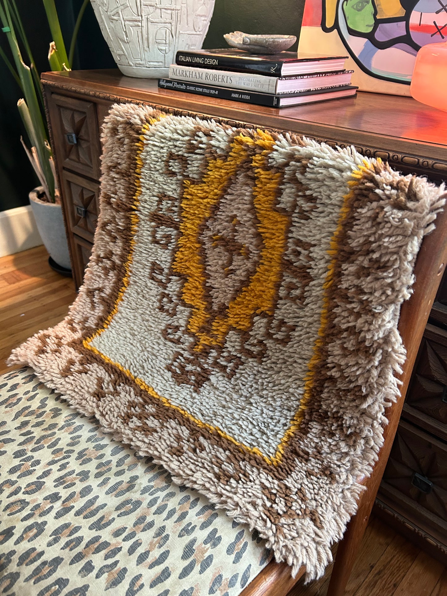 Vintage MCM Latch Hook Rug or Wall Hanging