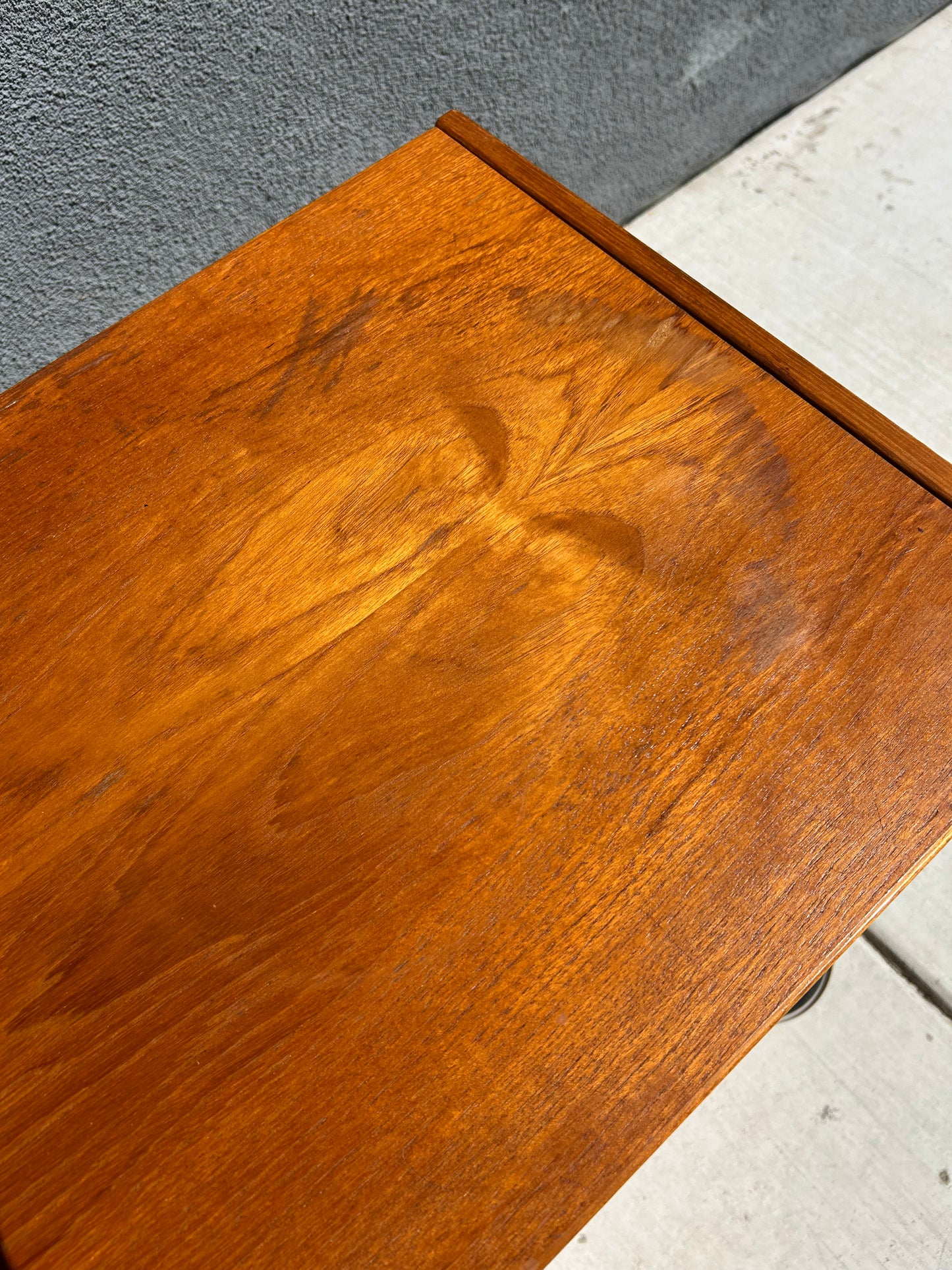 Mid Century Danish Sliding Door Teak Media Sideboard, by Feldballes Mobelfabrik of Denmark, Circa 1970s