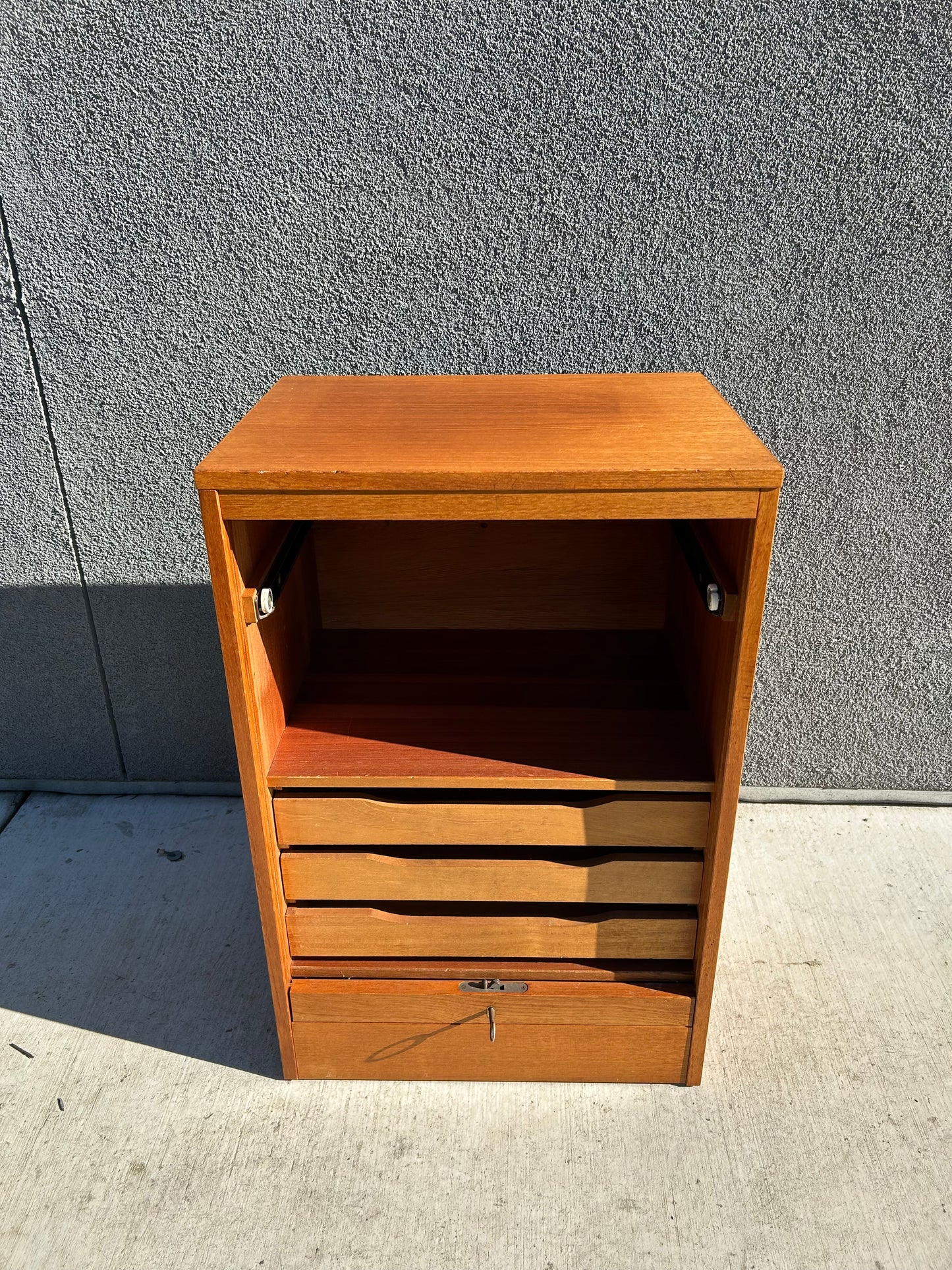 Danish Teak Tambour-Door Filing Cabinet, Circa 1960s