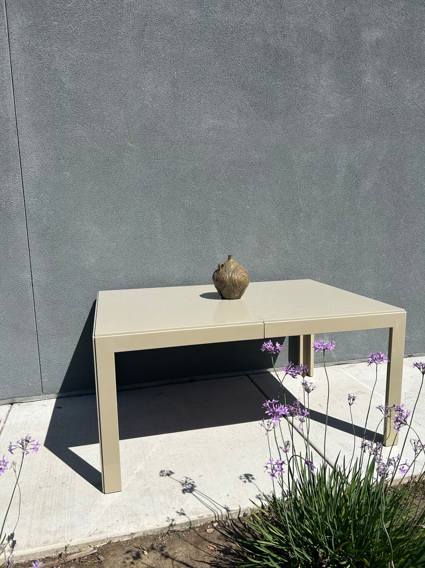 Beige Post Modern Parsons Style Lacquered Dining Table