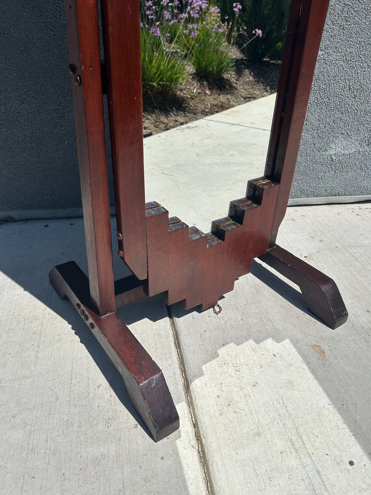Antique Art Deco Brutalist Standing Mirror, Circa 1920s