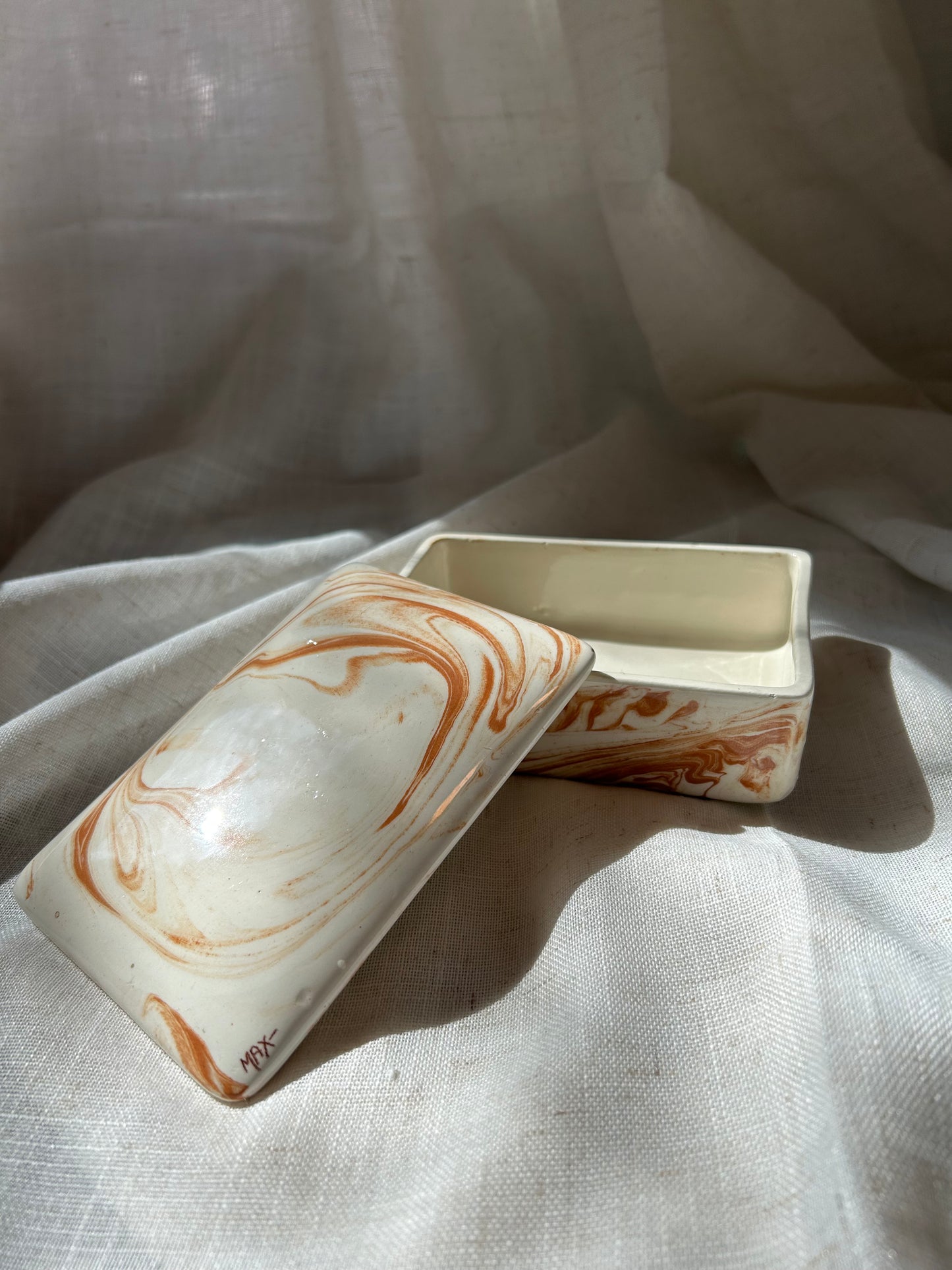 Handmade Vintage Ceramic Swirl Jewelry Box
