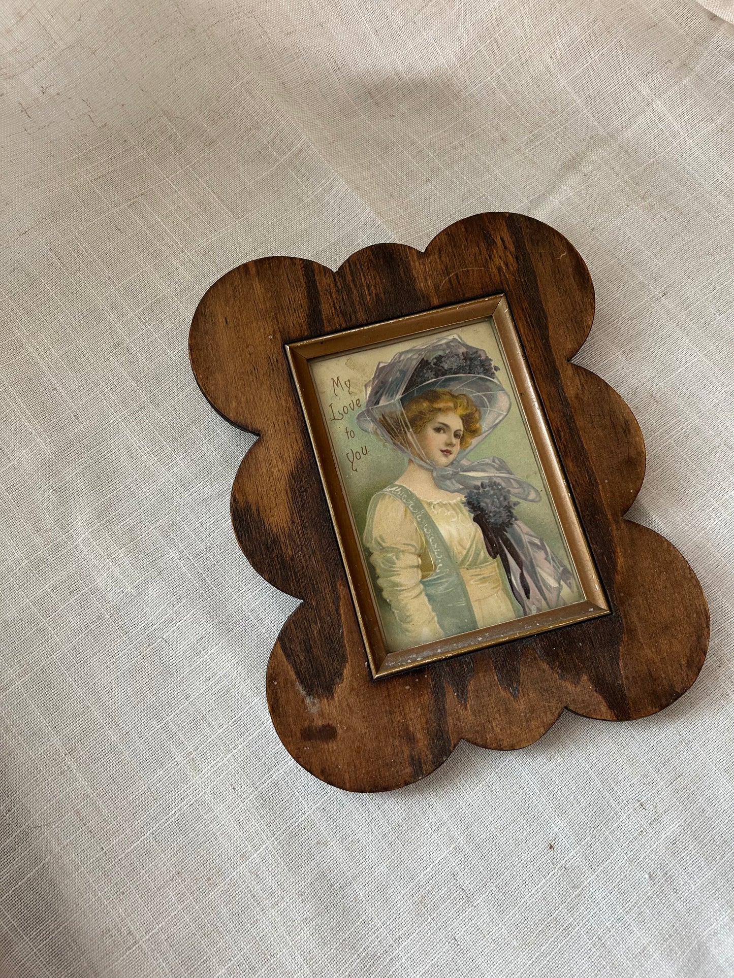 Antique Scalloped Wood Picture Frame and Victorian Art by Dittmans Art Studio SF