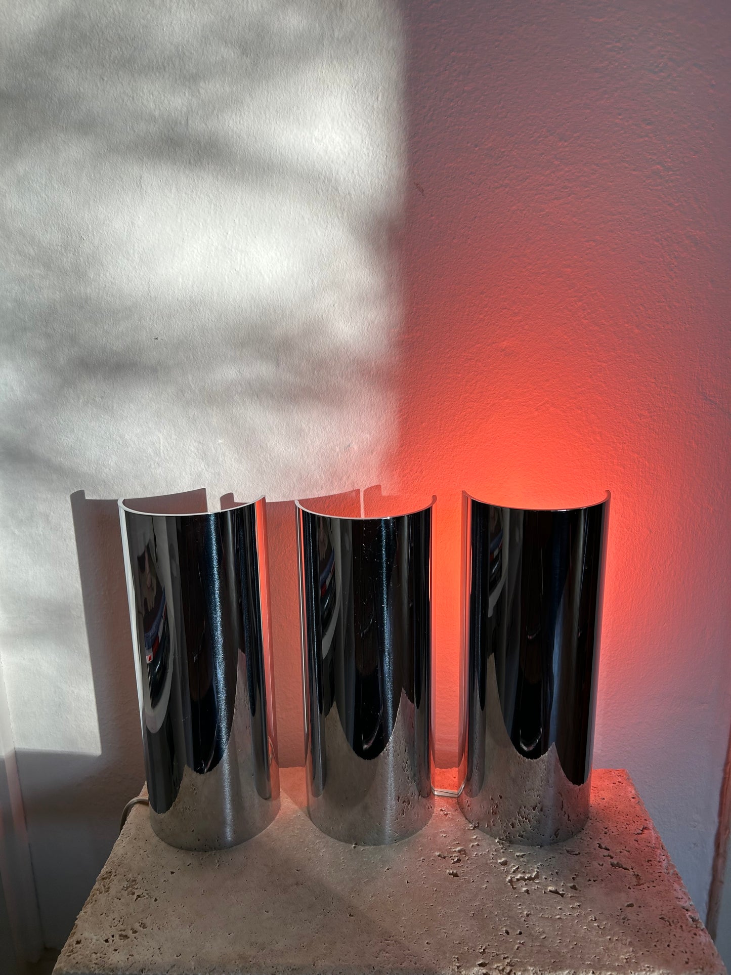 Vintage Chrome Half Cylinder Table Lamps, Circa 1970s