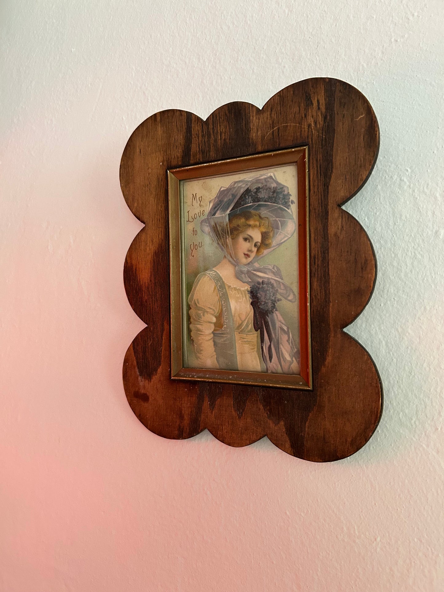Antique Scalloped Wood Picture Frame and Victorian Art by Dittmans Art Studio SF
