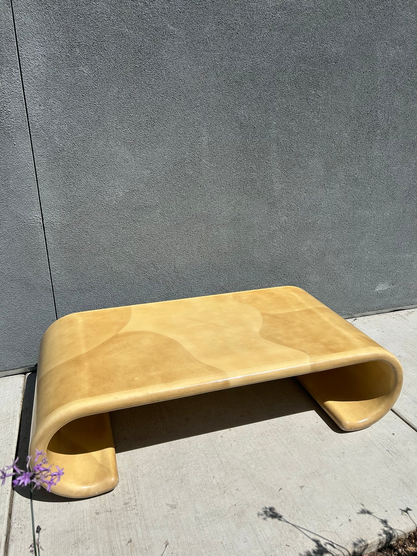 Karl Springer Style Faux Goatskin Waterfall/Scroll Coffee Table