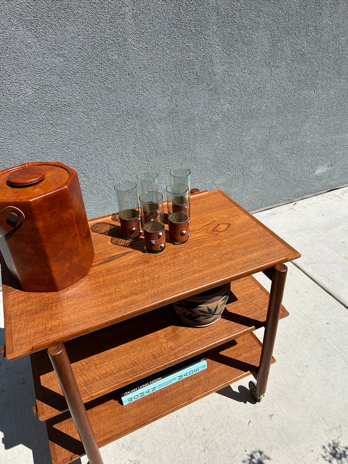 Mid Century Danish Modern Rolling Tri-Level Barcart by Poul Hundevad & Co. of Denmark, Circa 1960s