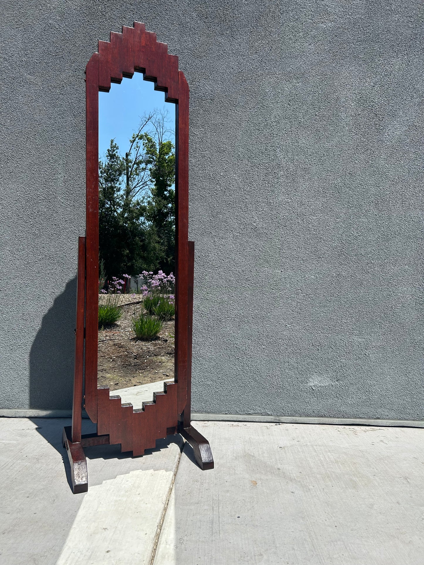 Antique Art Deco Brutalist Standing Mirror, Circa 1920s