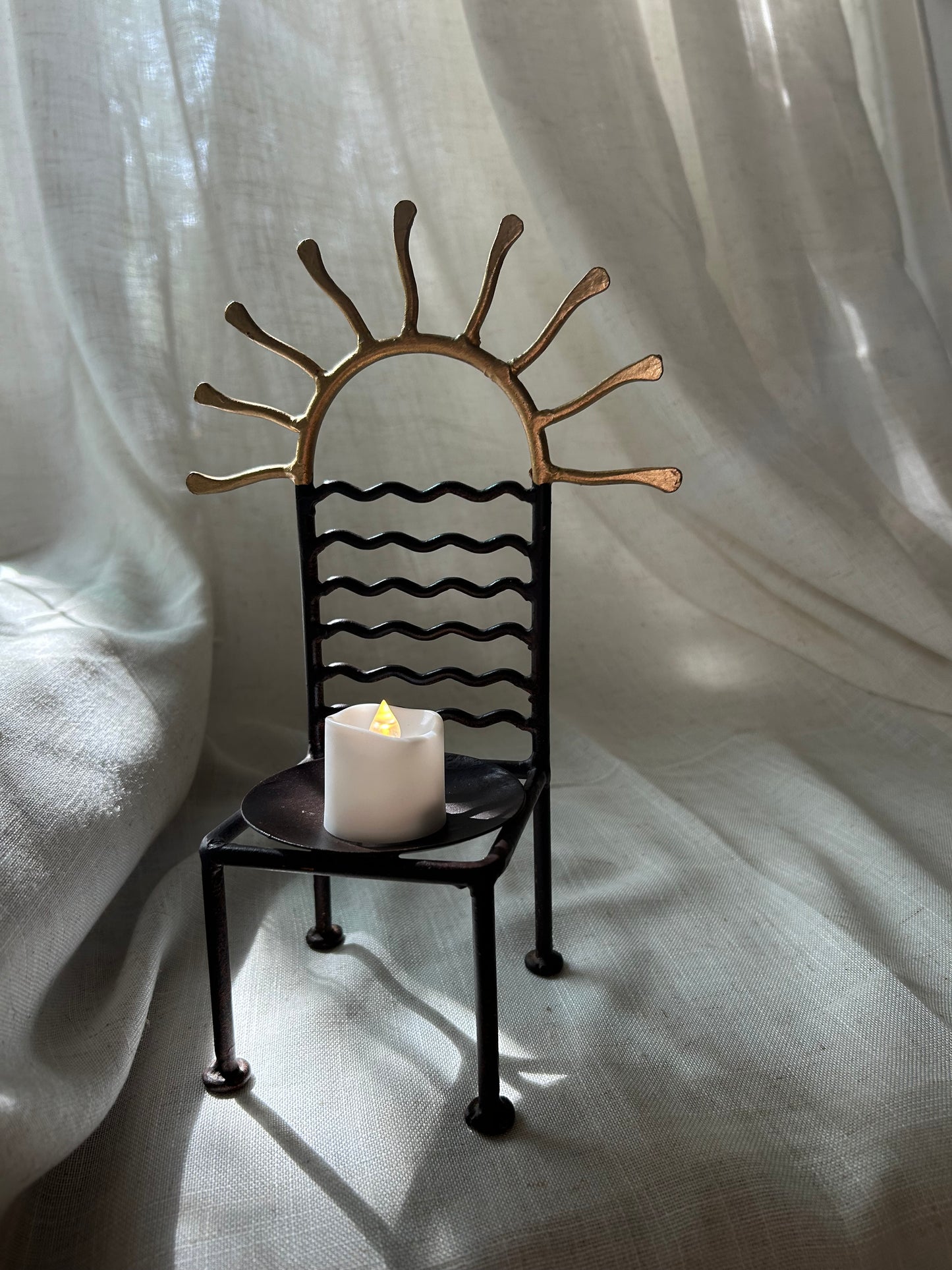 Vintage Post Modern Wrought Iron Chair Candle Holder