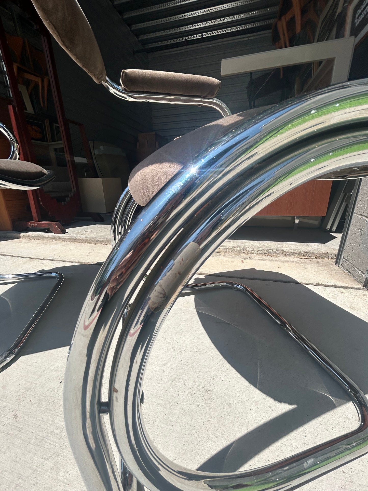 Italian Tubular Chrome Velvet Upholstered Dining Set with Glass Top, Circa 1970s