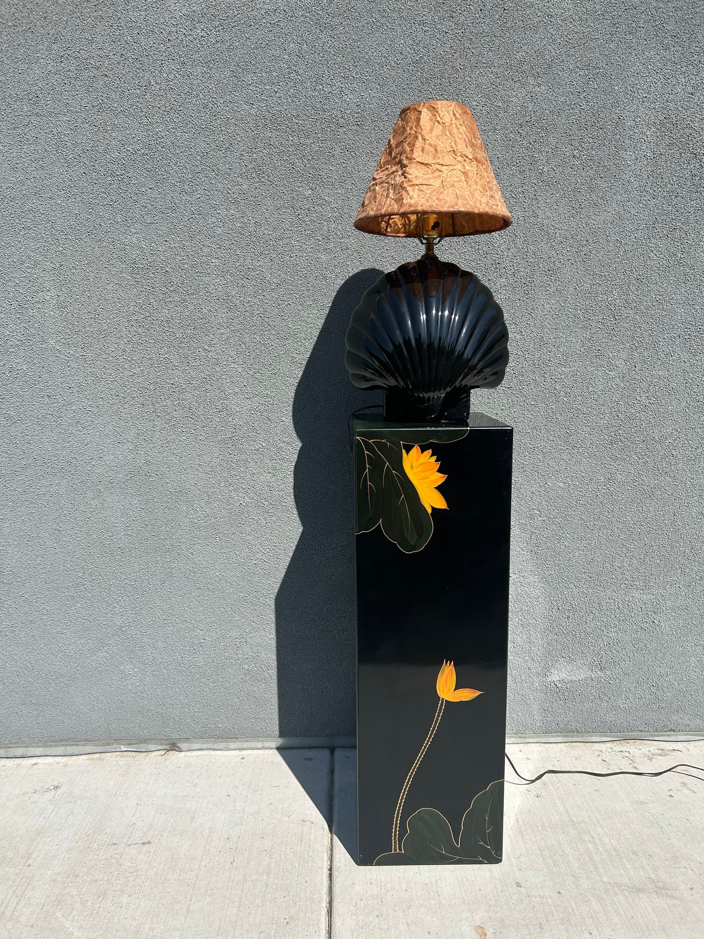 Asian Floral Lacquer Pedestal, Circa 1980s