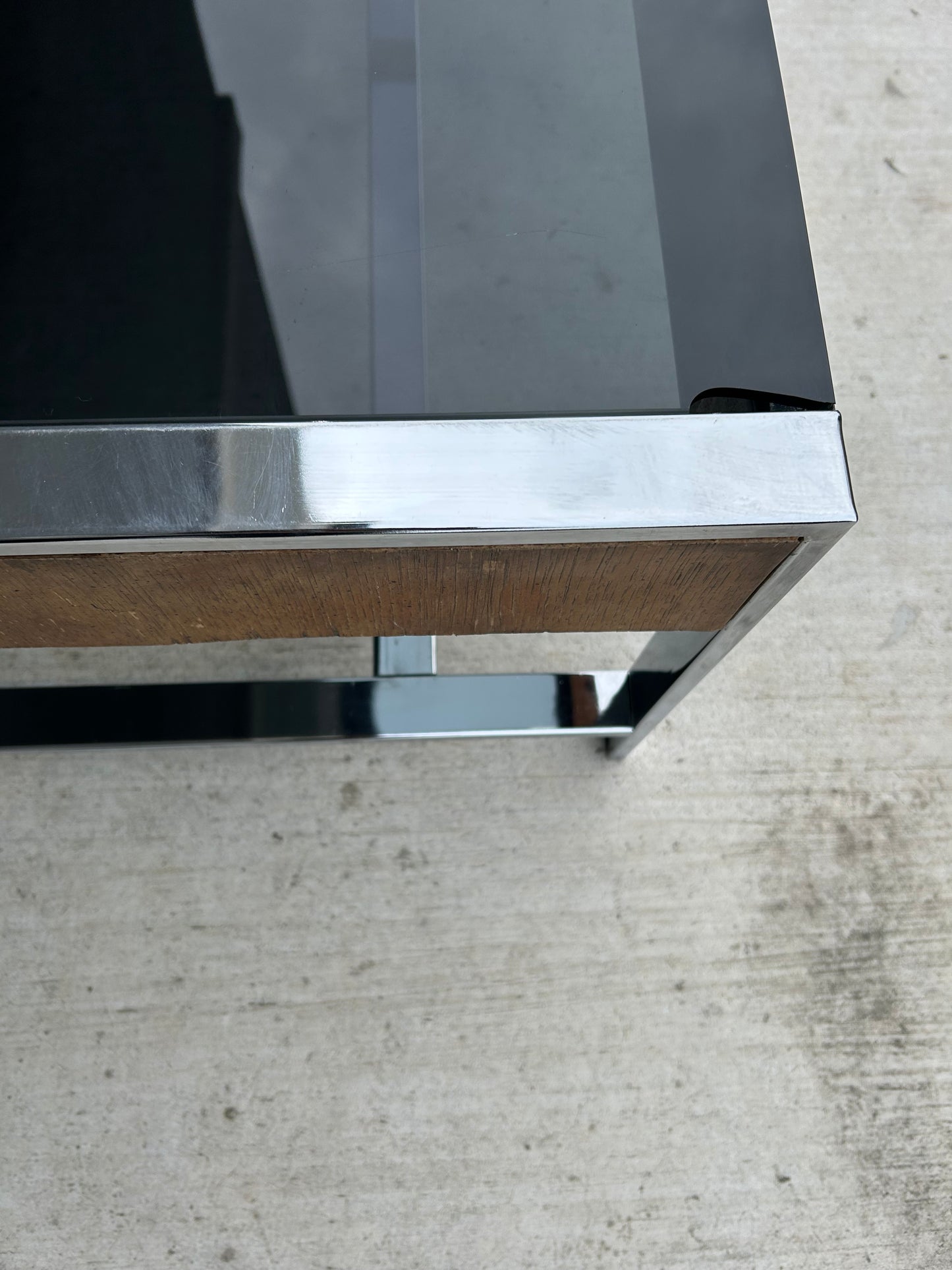 Mid Century Walnut Chrome and Smoked Glass Coffee Table