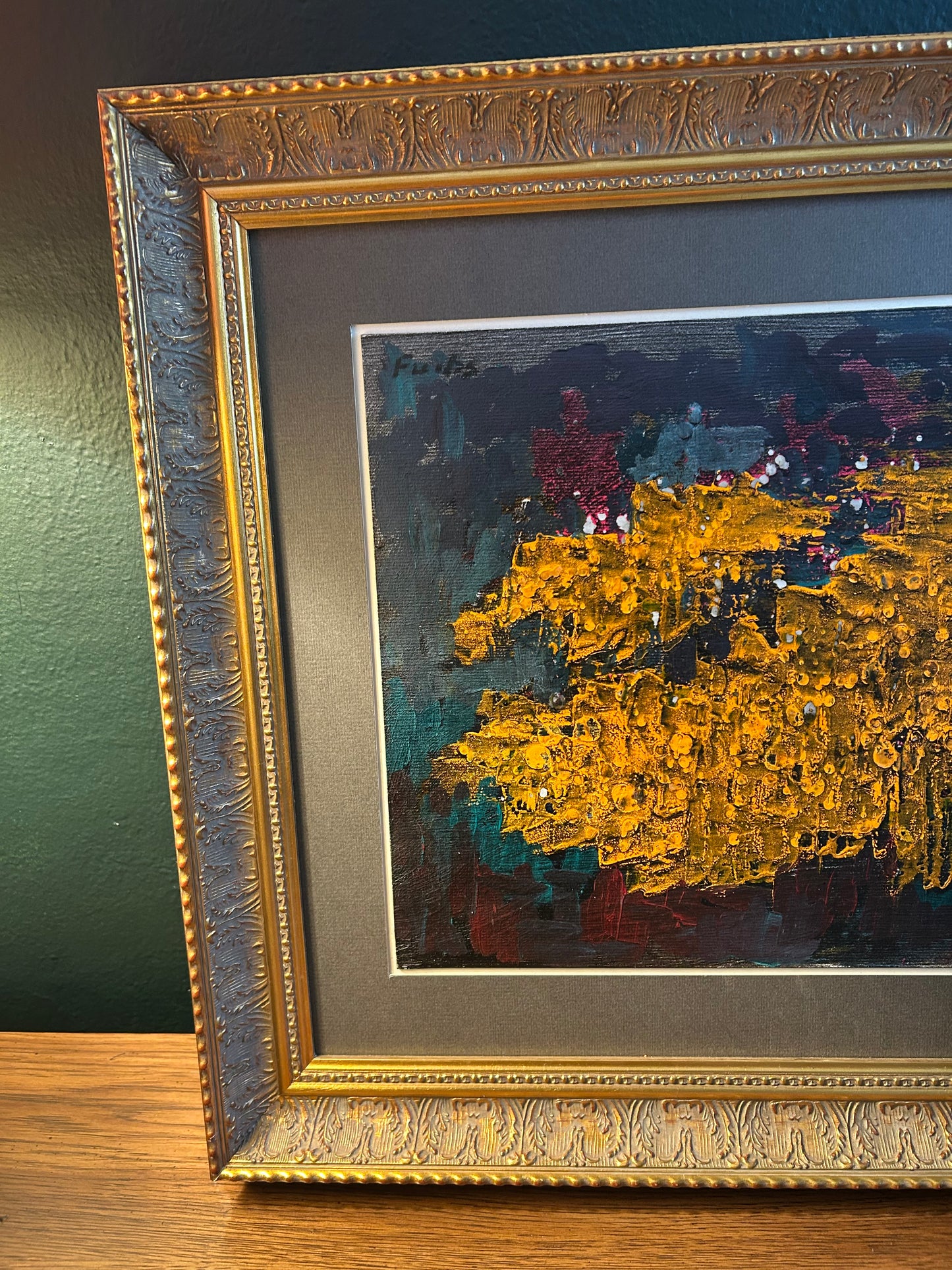 MCM Yellow, Red, Blue Abstract Original Painting with Frame
