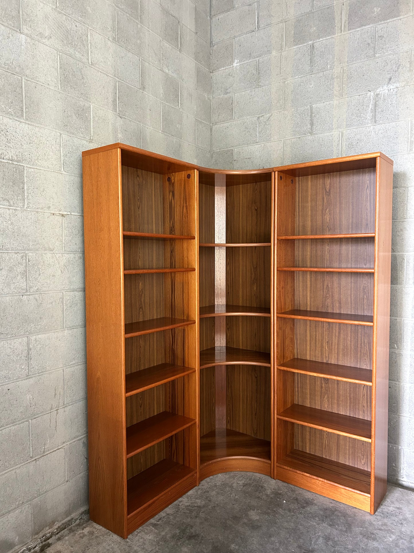 Danish Mid-Century Modern Teak Corner Bookshelves, Set of 3 - Circa 1990s