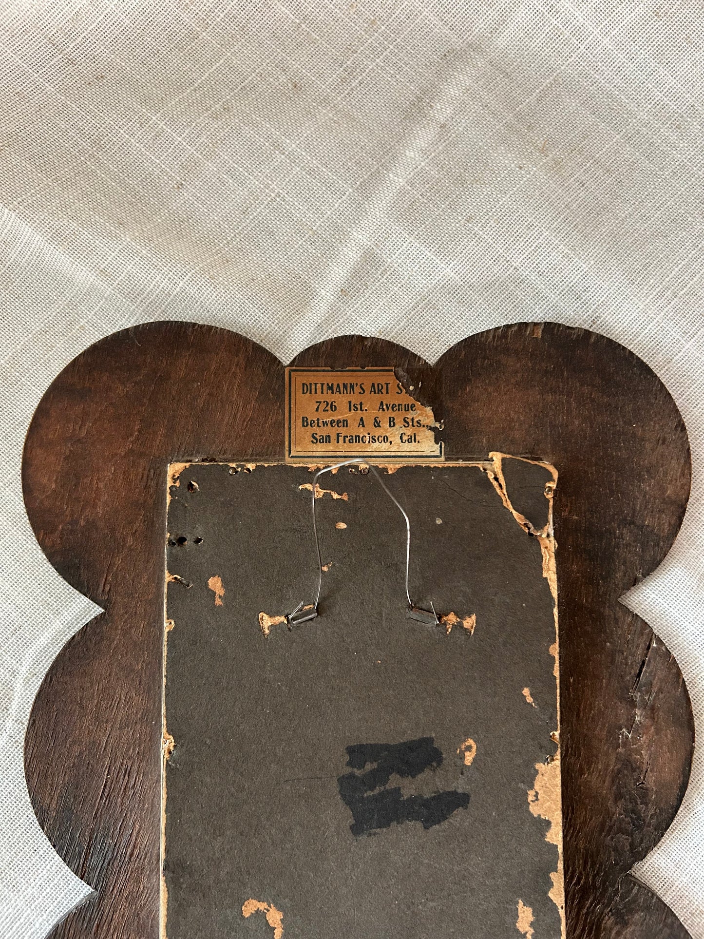 Antique Scalloped Wood Picture Frame and Victorian Art by Dittmans Art Studio SF