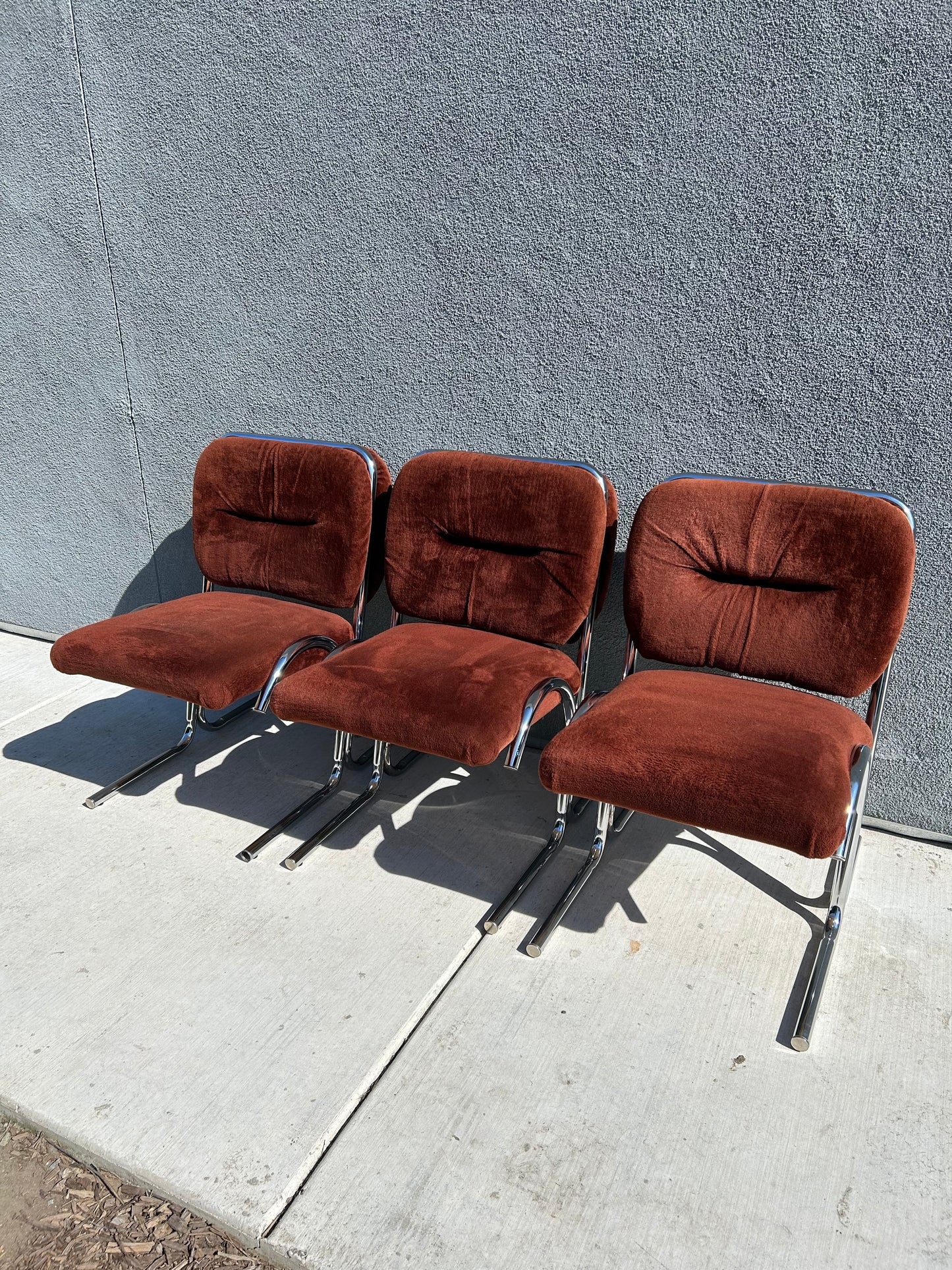 Douglas Tubular Chrome, Velour and Smokey Glass Dining Set by Douglas Furniture, circa 1970s