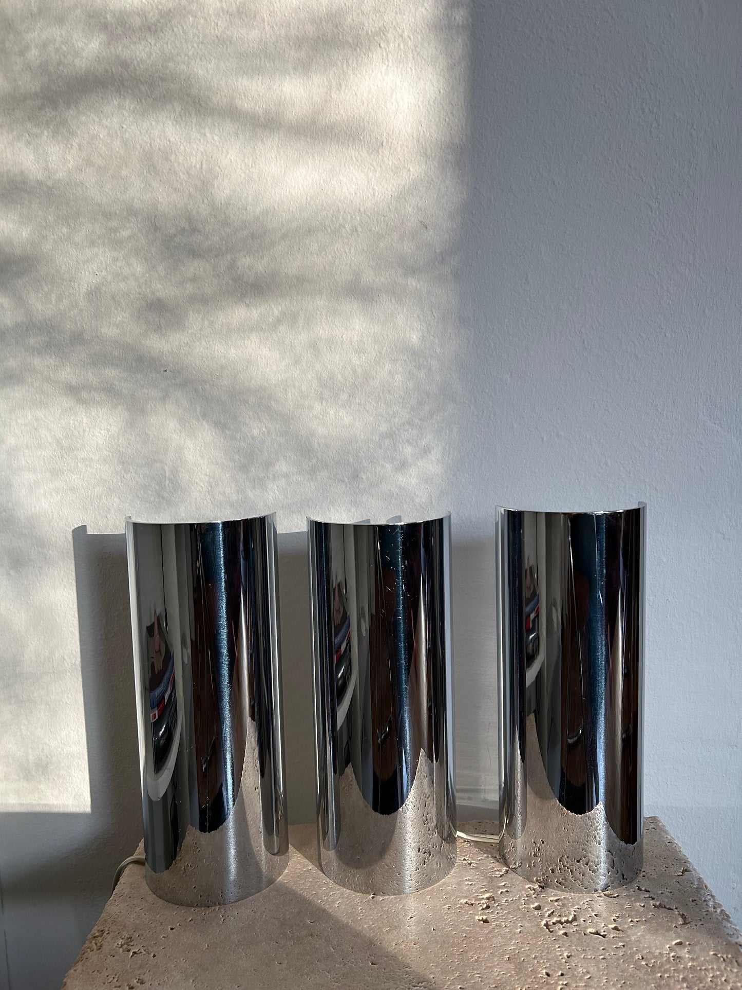 Vintage Chrome Half Cylinder Table Lamps, Circa 1970s