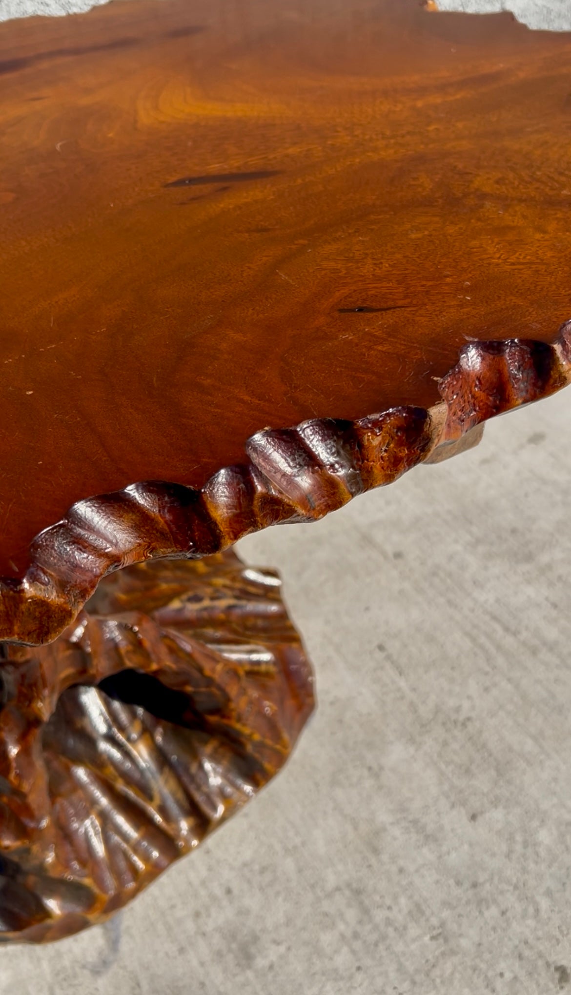 Hand Carved Redwood Pedestal Coffee Table, Circa 1960s