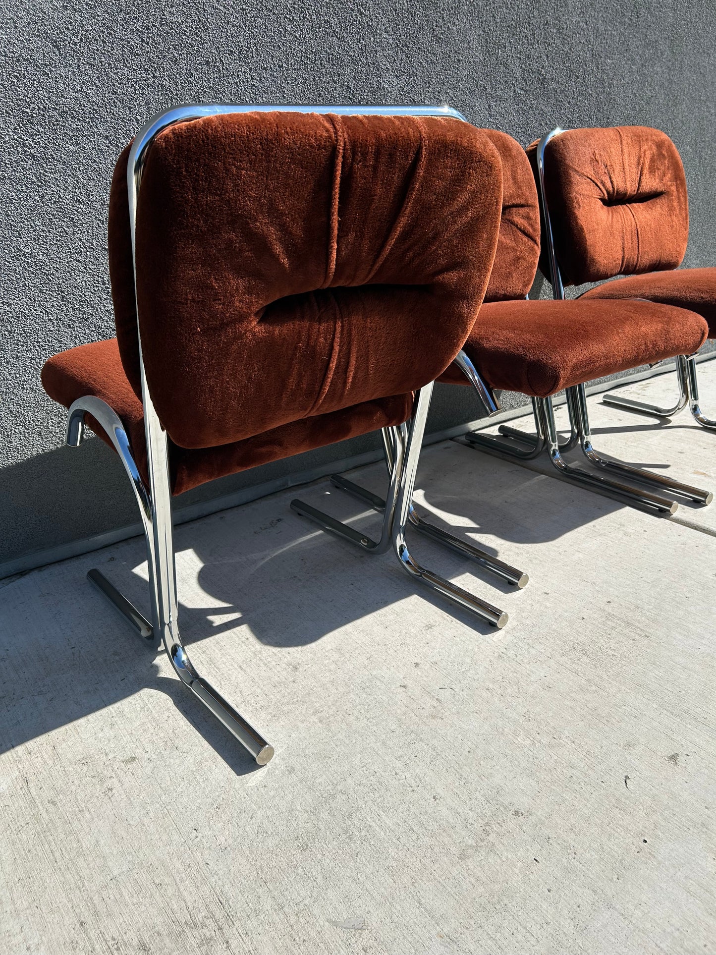 Douglas Tubular Chrome, Velour and Smokey Glass Dining Set by Douglas Furniture, circa 1970s