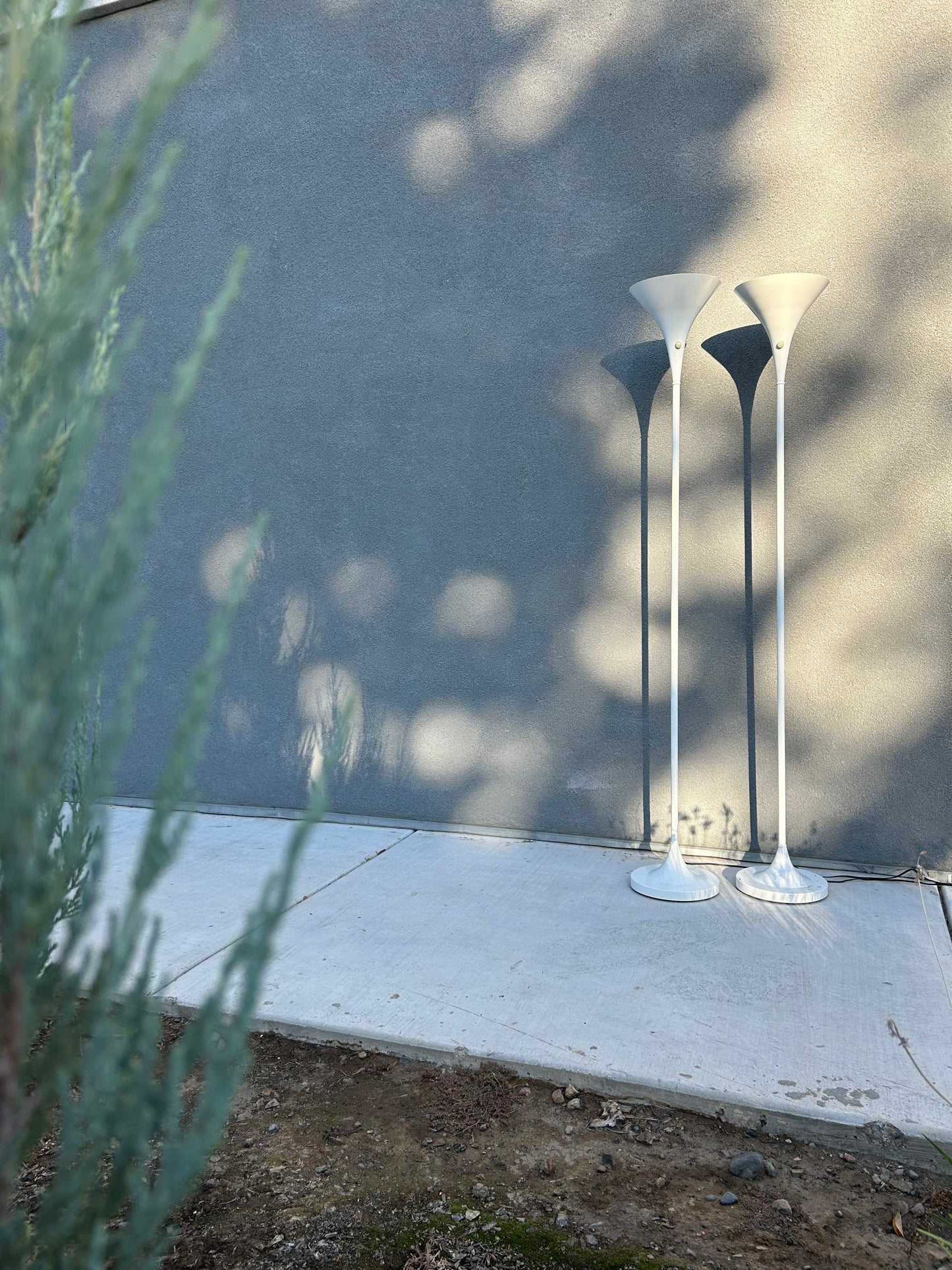 White Conical Torchiere Floor Lamps with Dimmer, Circa 1970’s