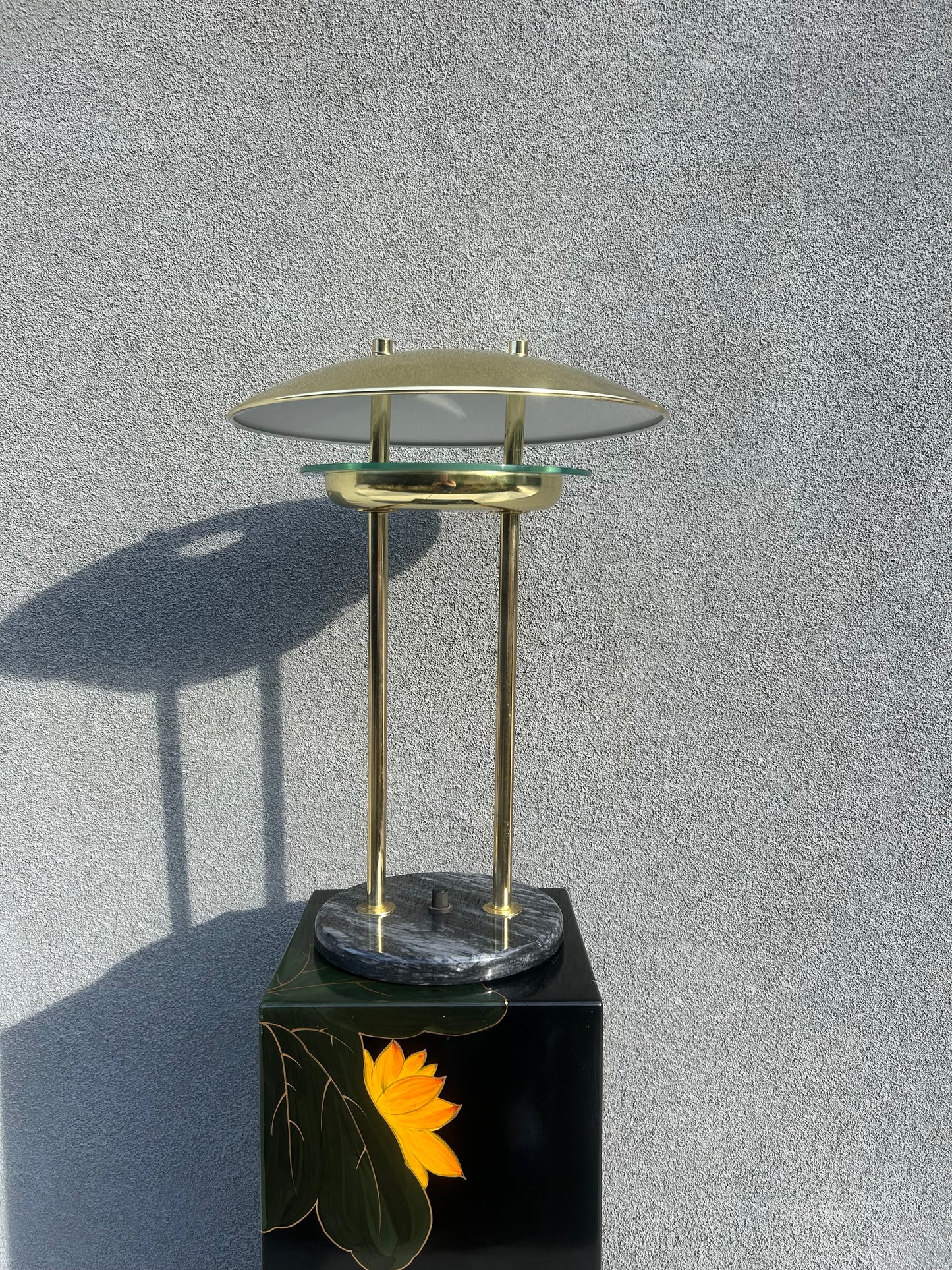 Vintage Post Modern UFO Gold Chrome Marble Base Table Lamp