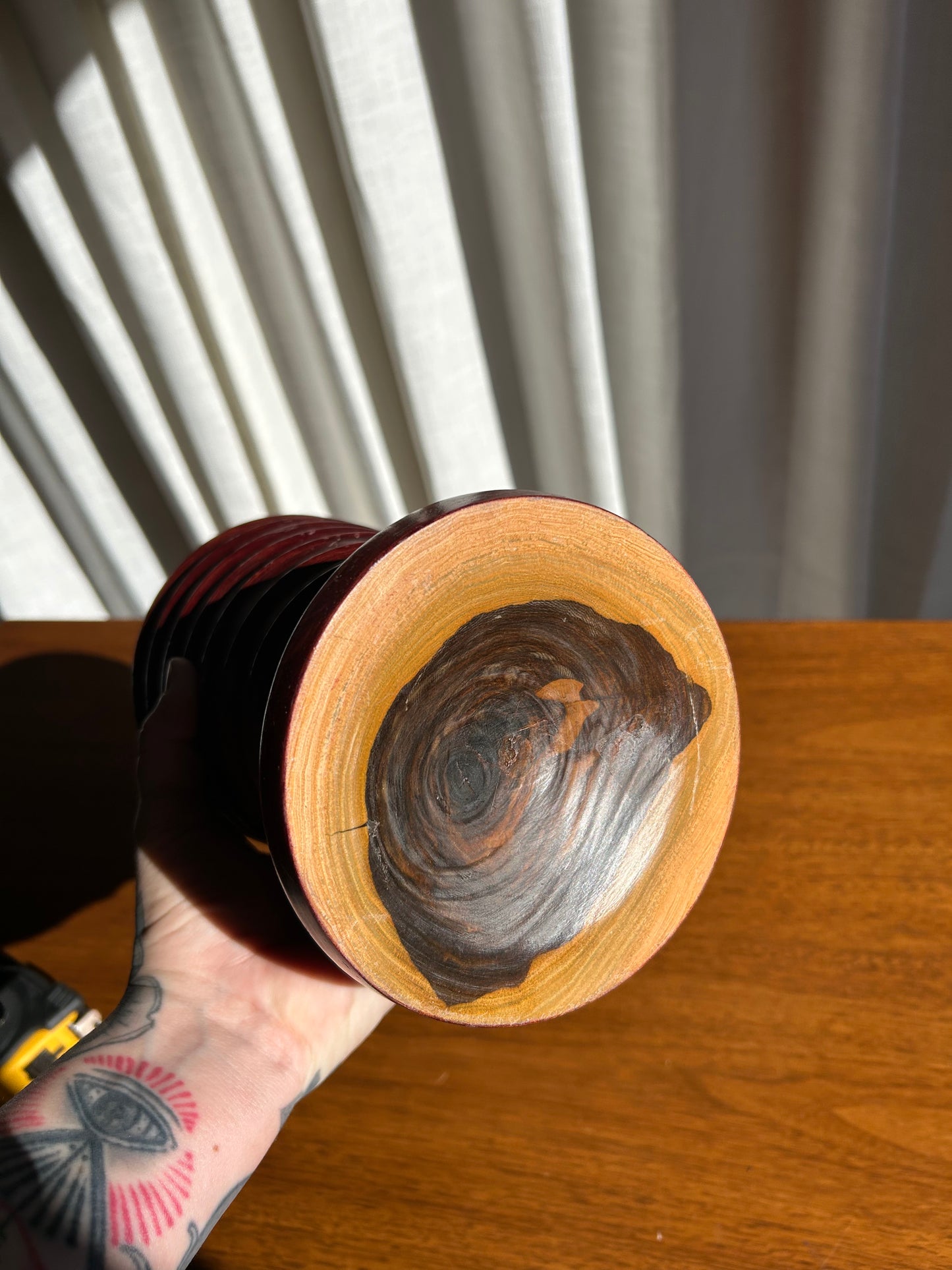 Vintage Turned Wood Redwood Ribbed Vase