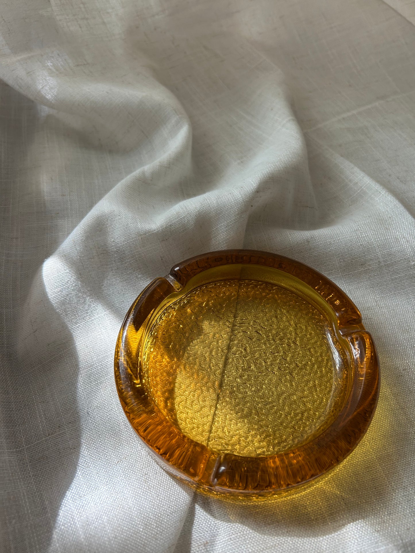 Vintage Amber Round Small Bubble Glass Ashtray, Circa1960s