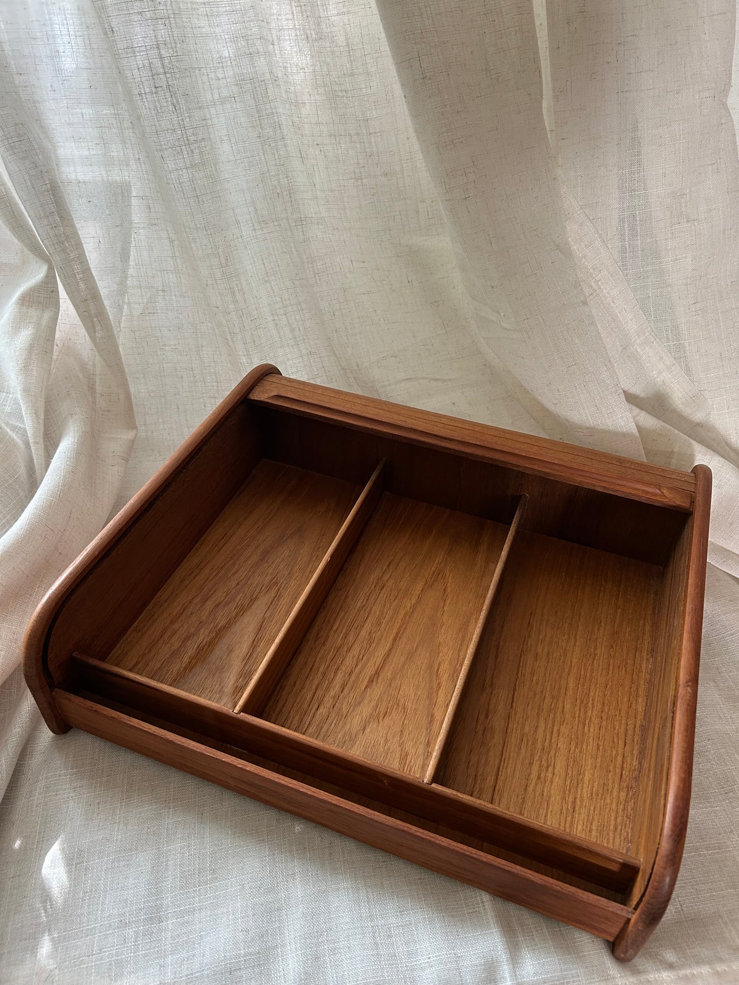 Vintage MCM Teak Roll Top Cassette Tape or Letter Holder EA LTD, Made in Thailand