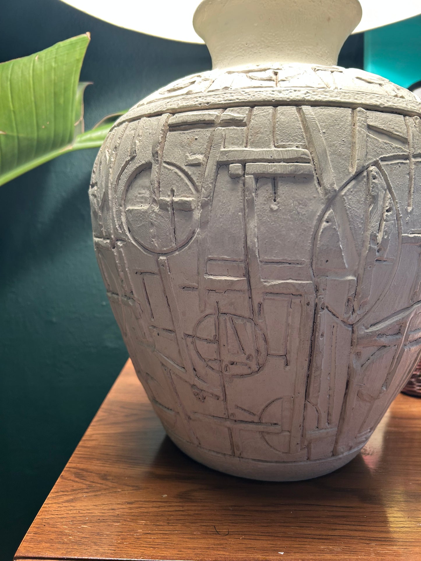 (2) Brutalist Abstract Post Modern Ceramic Table Lamps with Modern Shades