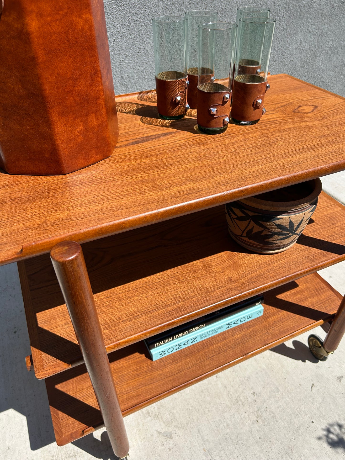 Mid Century Danish Modern Rolling Tri-Level Barcart by Poul Hundevad & Co. of Denmark, Circa 1960s