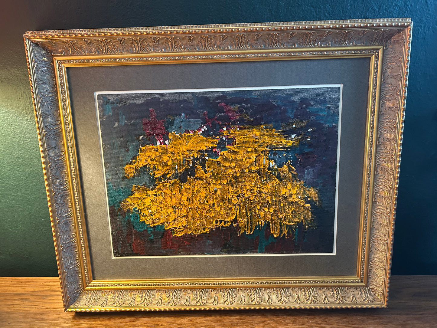 MCM Yellow, Red, Blue Abstract Original Painting with Frame