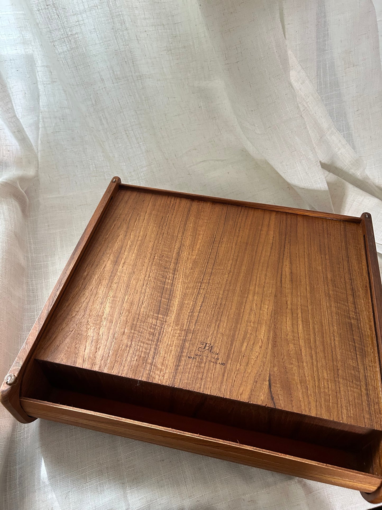 Vintage MCM Teak Roll Top Cassette Tape or Letter Holder EA LTD, Made in Thailand