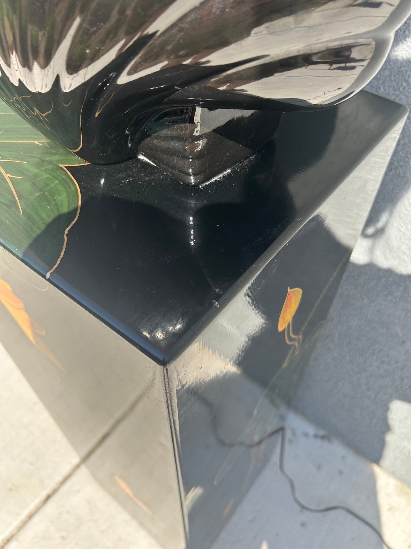 Asian Floral Lacquer Pedestal, Circa 1980s