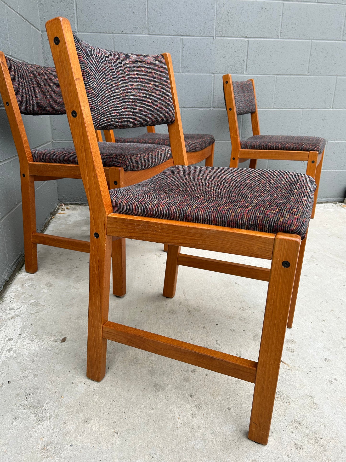 MCM Solid Teak Dining Chairs Scandinavian Modern, Set of 4