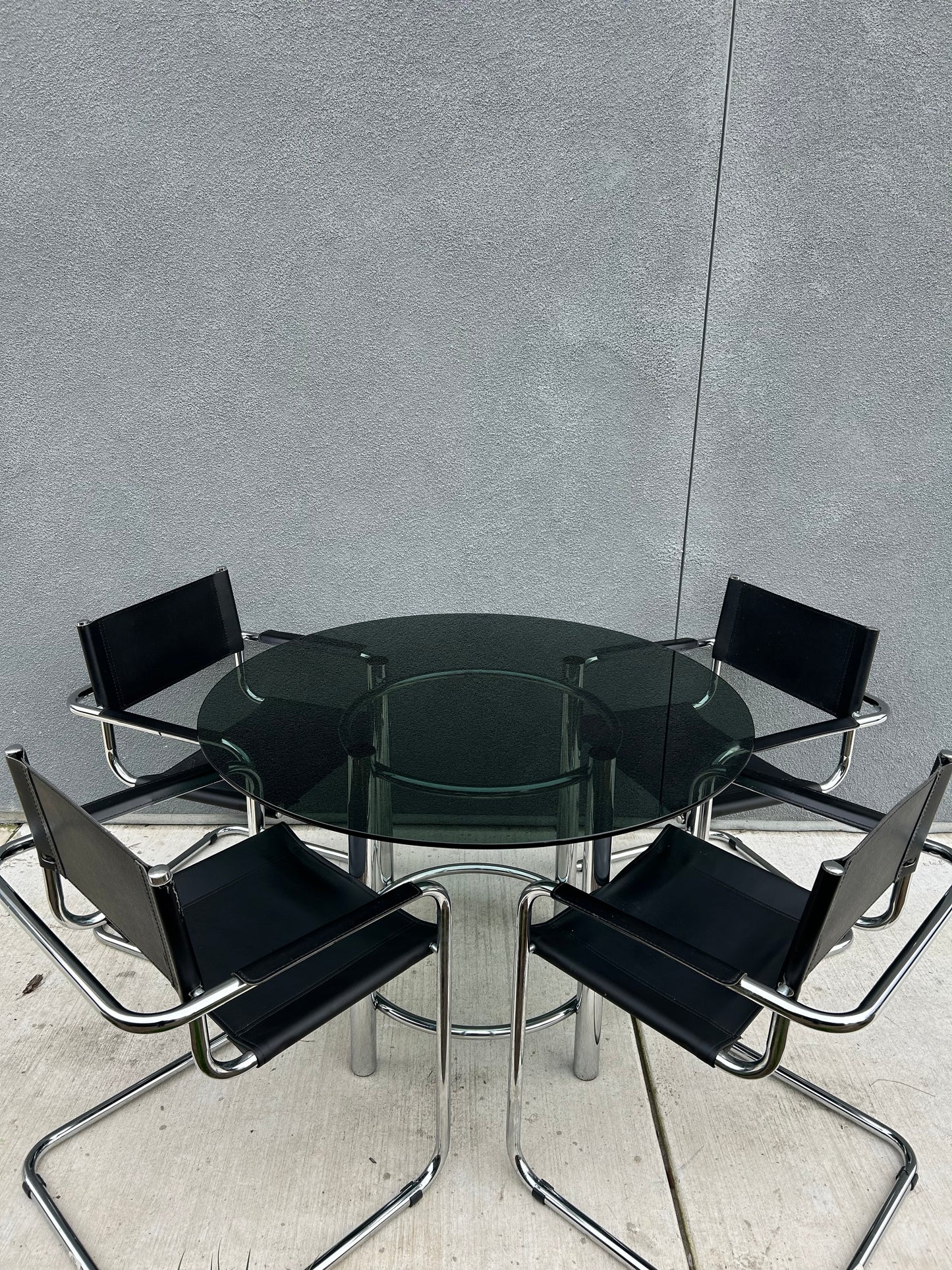 Mart Stam Marcel Breuer S34 Style Bauhaus Cantilever Chrome Black Leather Dining Armchairs, Made in Italy - Set of 4
