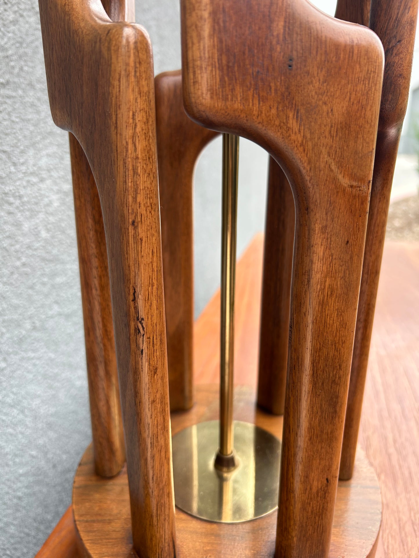 Mid Century Walnut and Brass Sculptural Table Lamp by VH Woolums, Circa 1960s