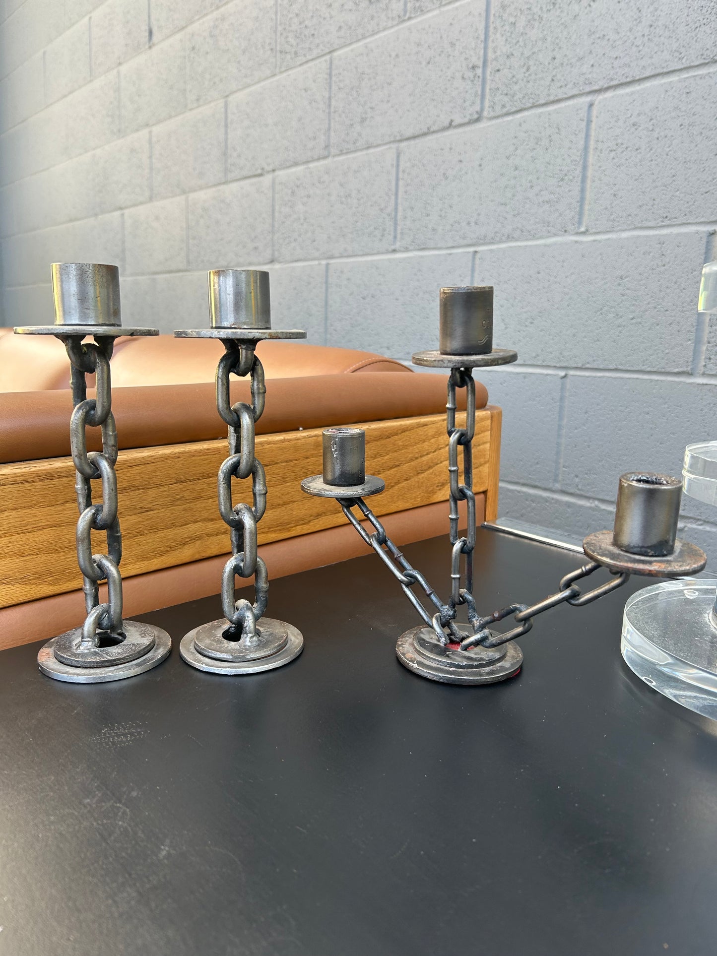 Brutalist Vintage 3 piece Tapered Candle Stick Holders