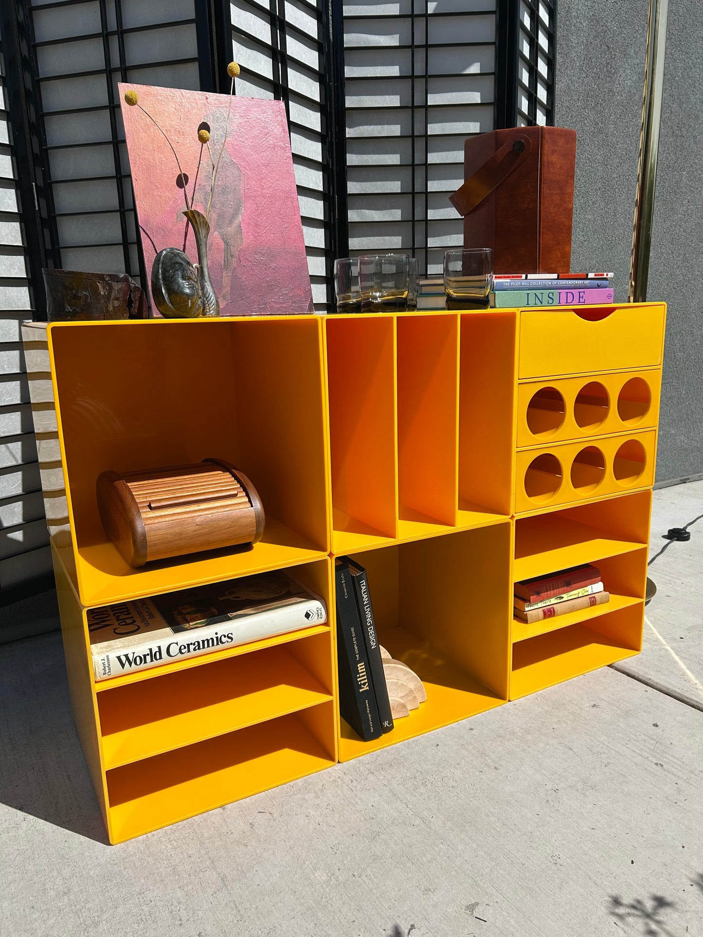 Vintage Yellow Modular Plastic Storage Cubes, Circa 1970s