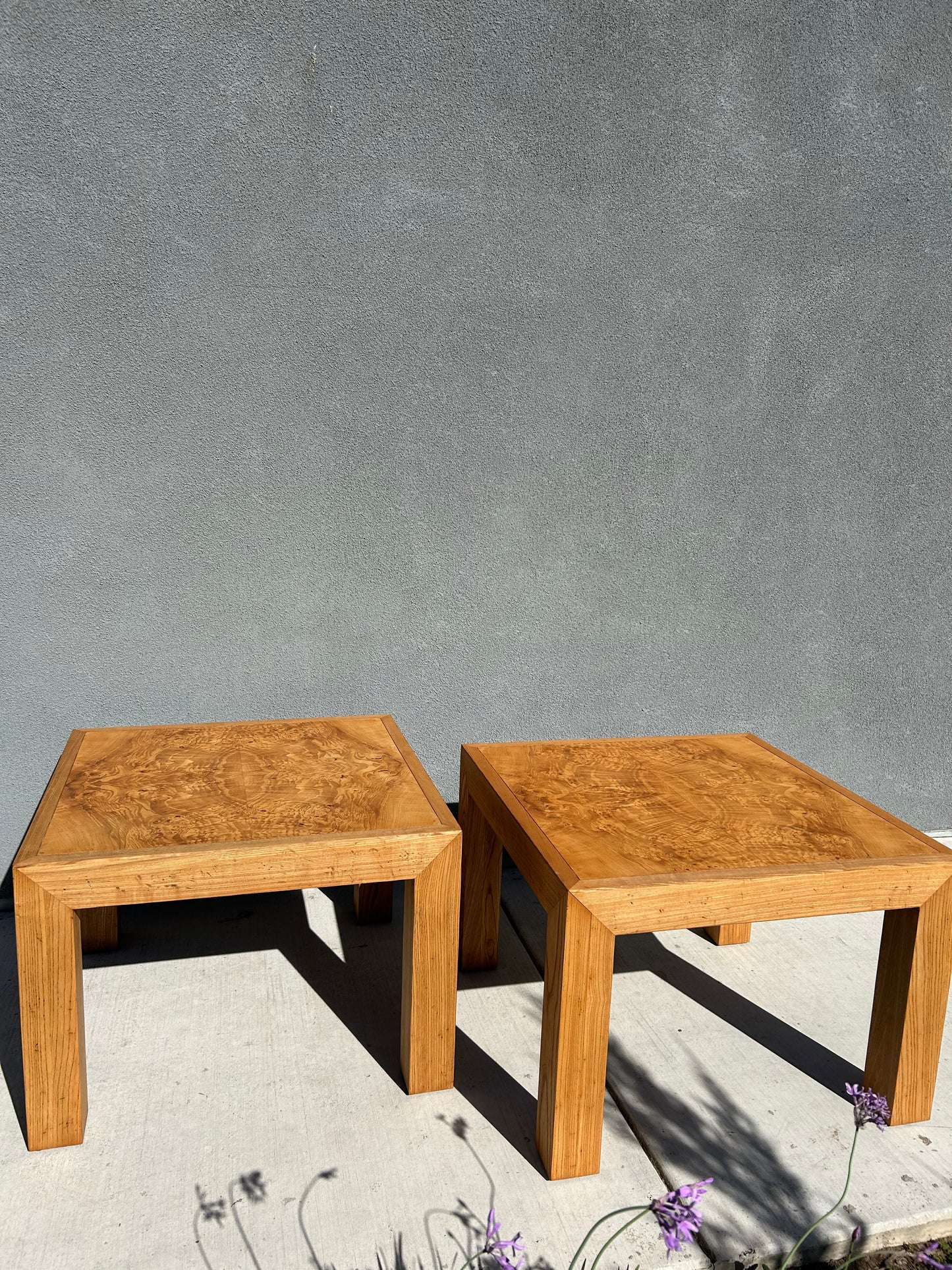 Vintage Mappa Burl and Oak Parsons Tables - Set of 2