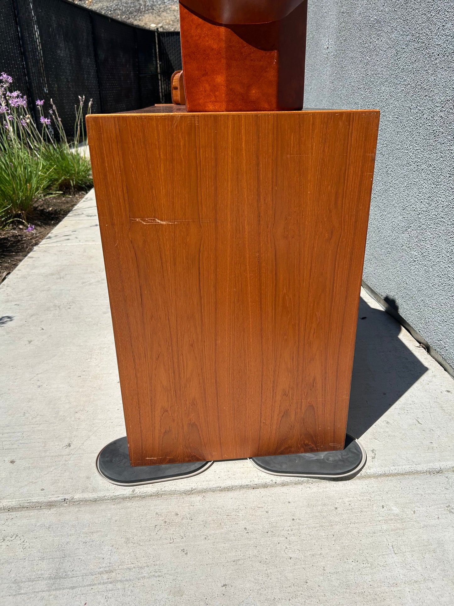 Mid Century Danish Sliding Door Teak Media Sideboard, by Feldballes Mobelfabrik of Denmark, Circa 1970s