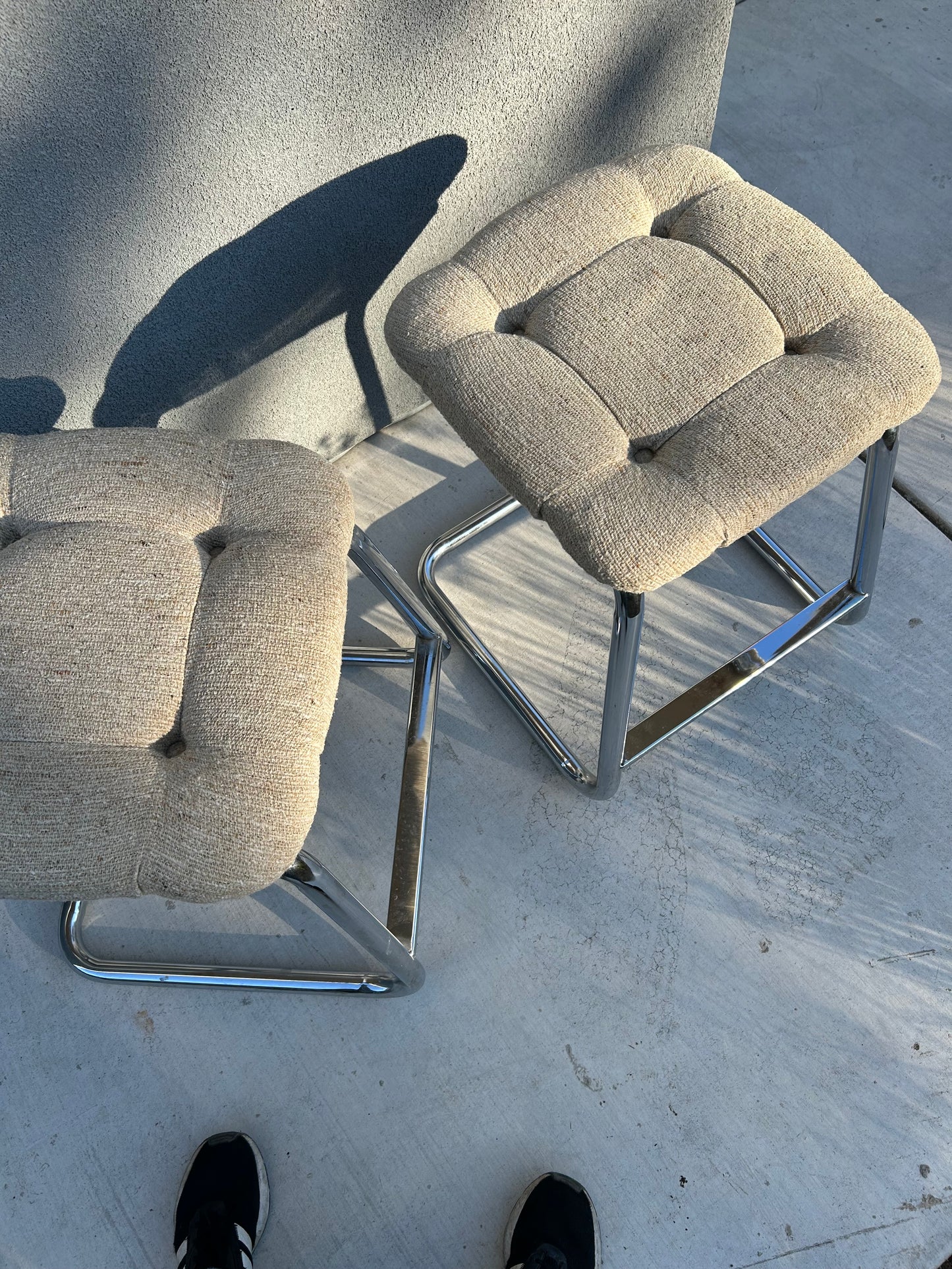 Pair of Tubular Chrome Cantilever Counter Stools, by Acme Chrome Corp, Circa 1970s