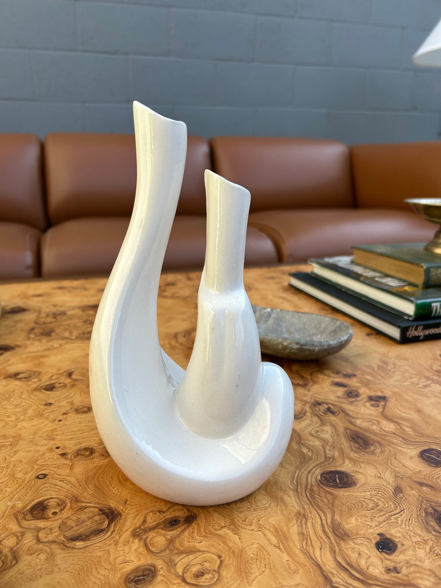 Handmade Vintage White Ceramic Vase, Signed by Artist