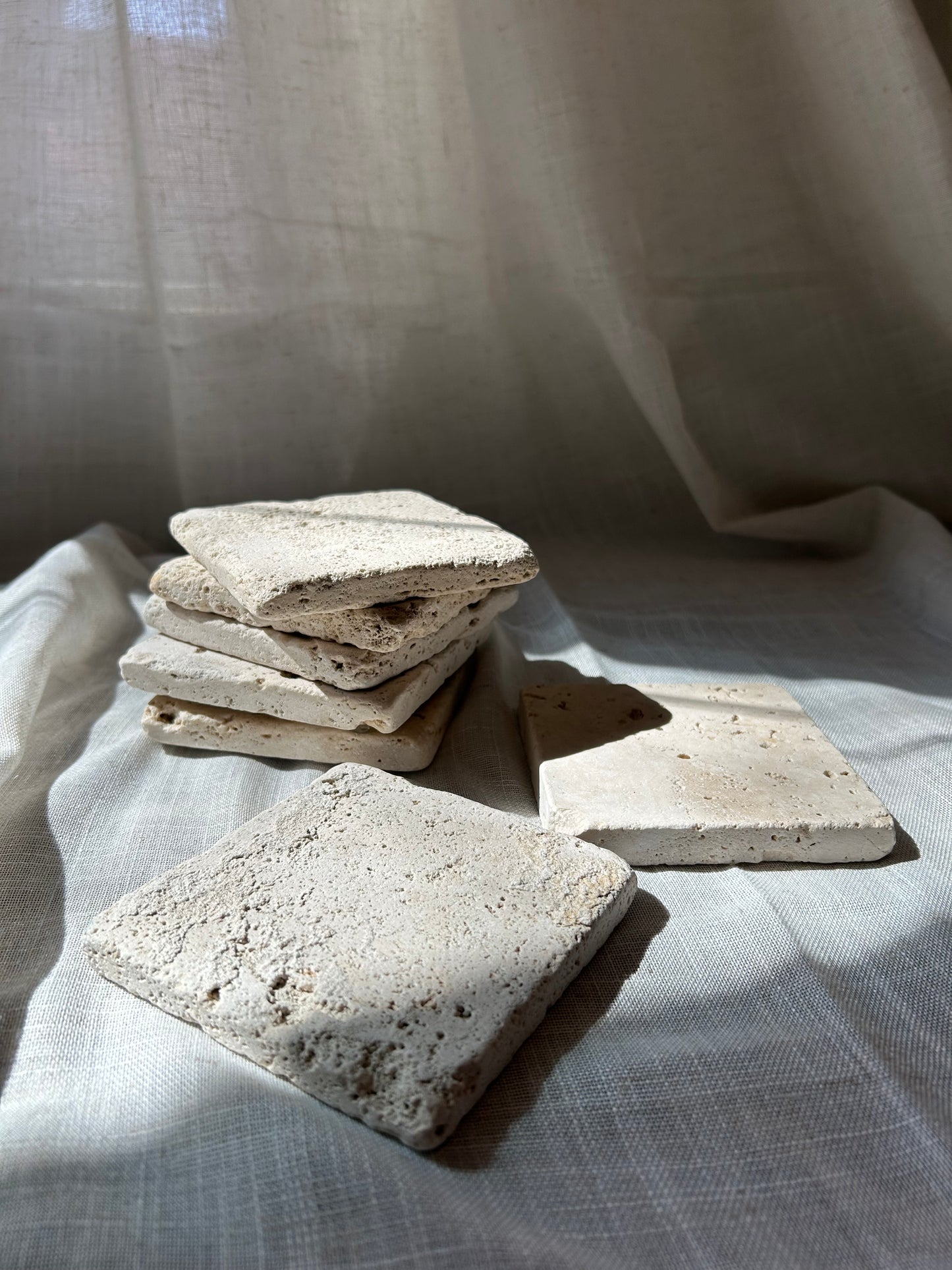 Set of 7 Vintage Travertine Drink Coasters